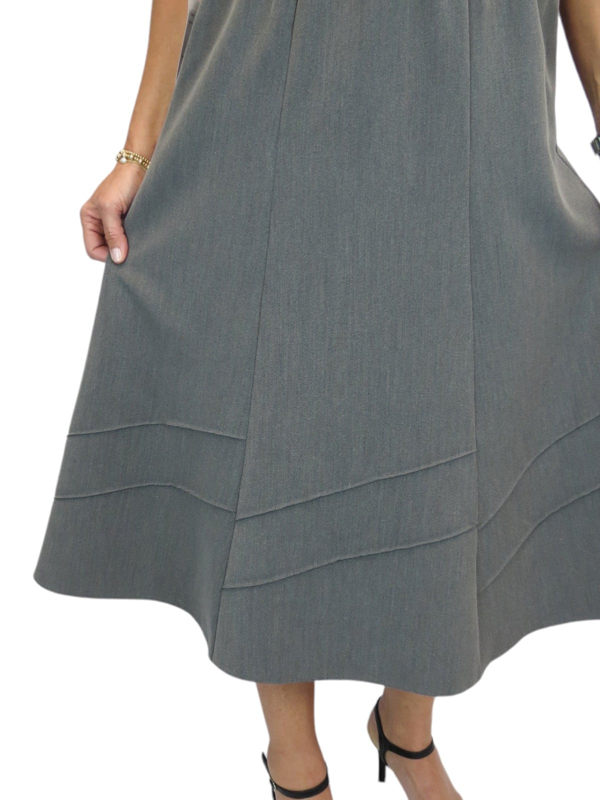 Women's Smart Flared Midi Skirt Elastic Waist Marl Grey