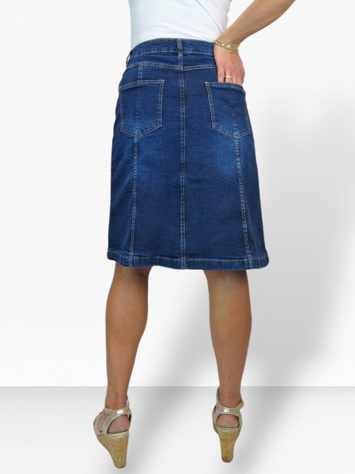 Women's Panelled Denim A Line Skirt Faded Indigo