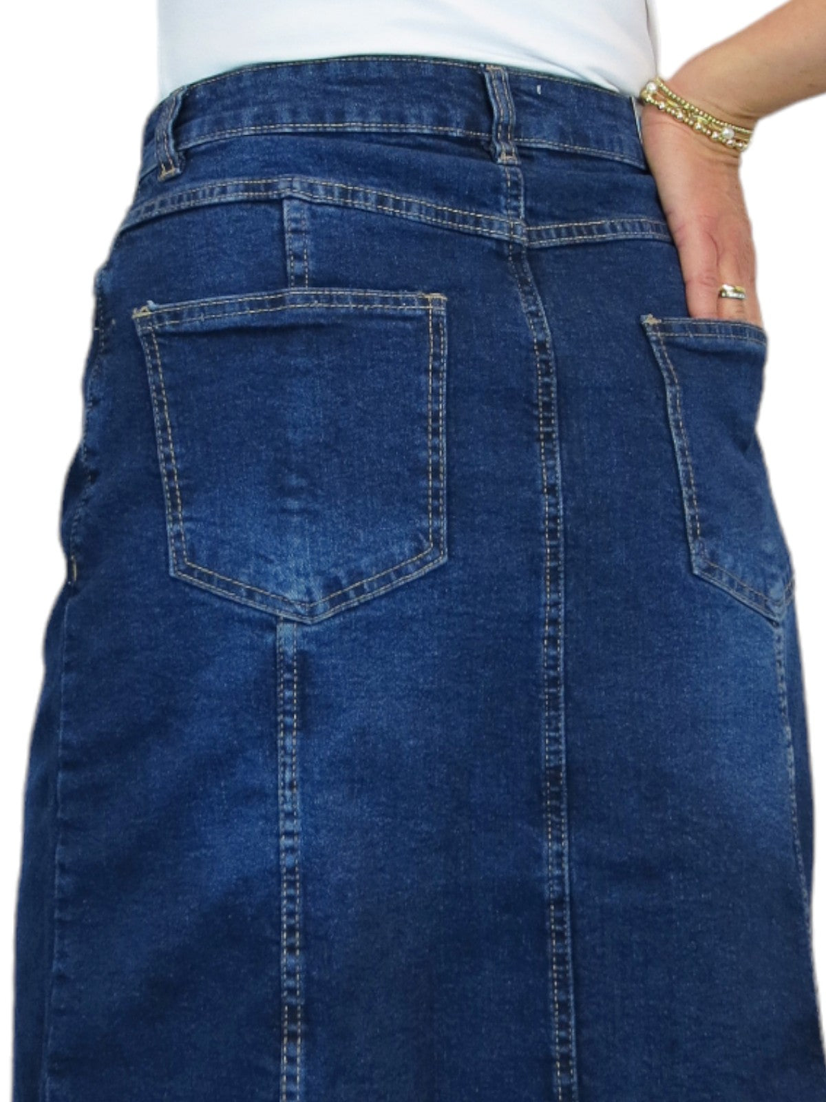 Women's Panelled Denim A Line Skirt Faded Indigo