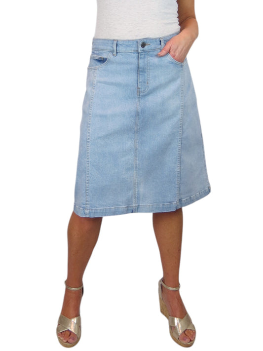 Women's Panelled Denim A Line Skirt Light Bleach Wash