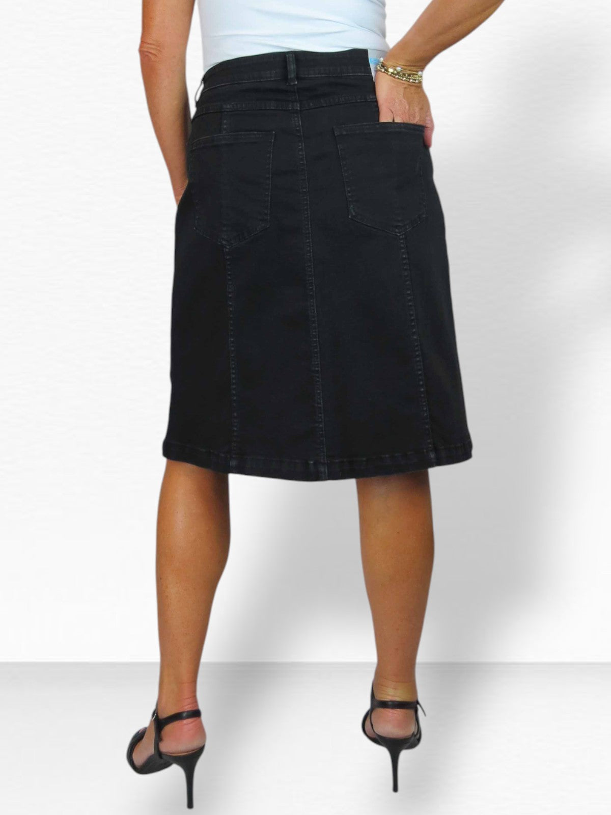 Women's Panelled Denim A Line Skirt Black Soft Wash