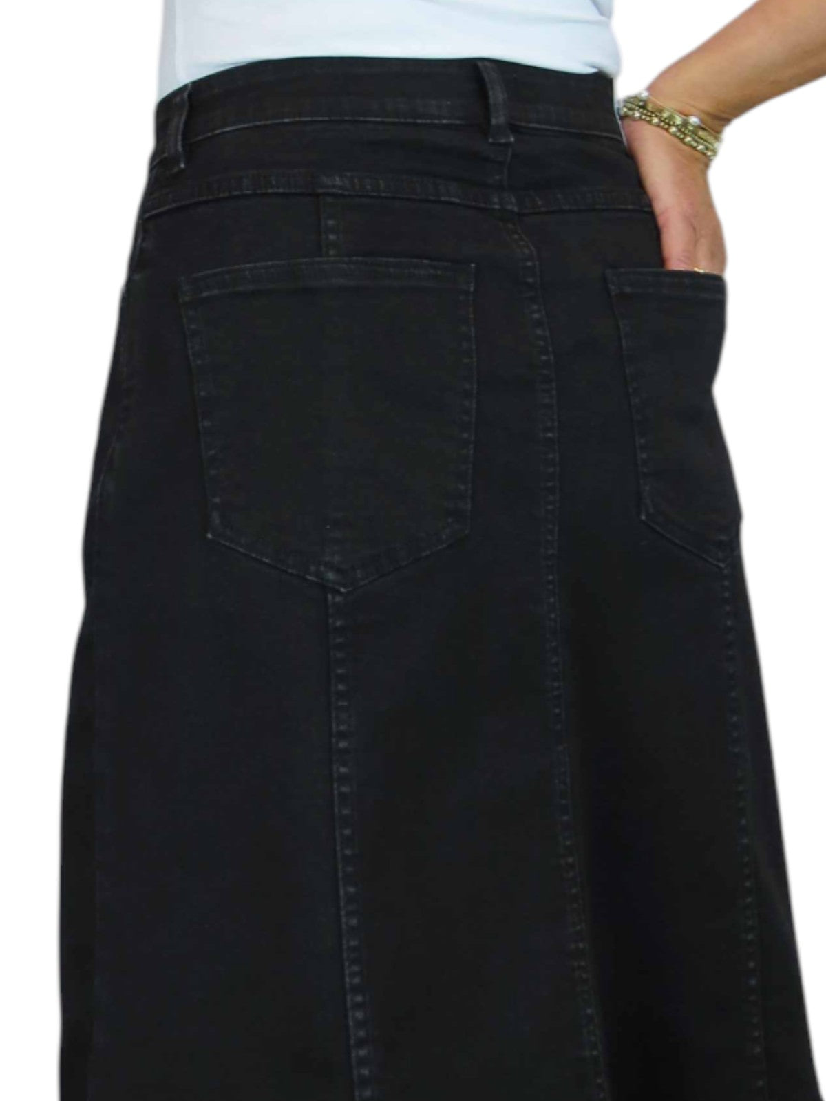 Women's Panelled Denim A Line Skirt Black Soft Wash