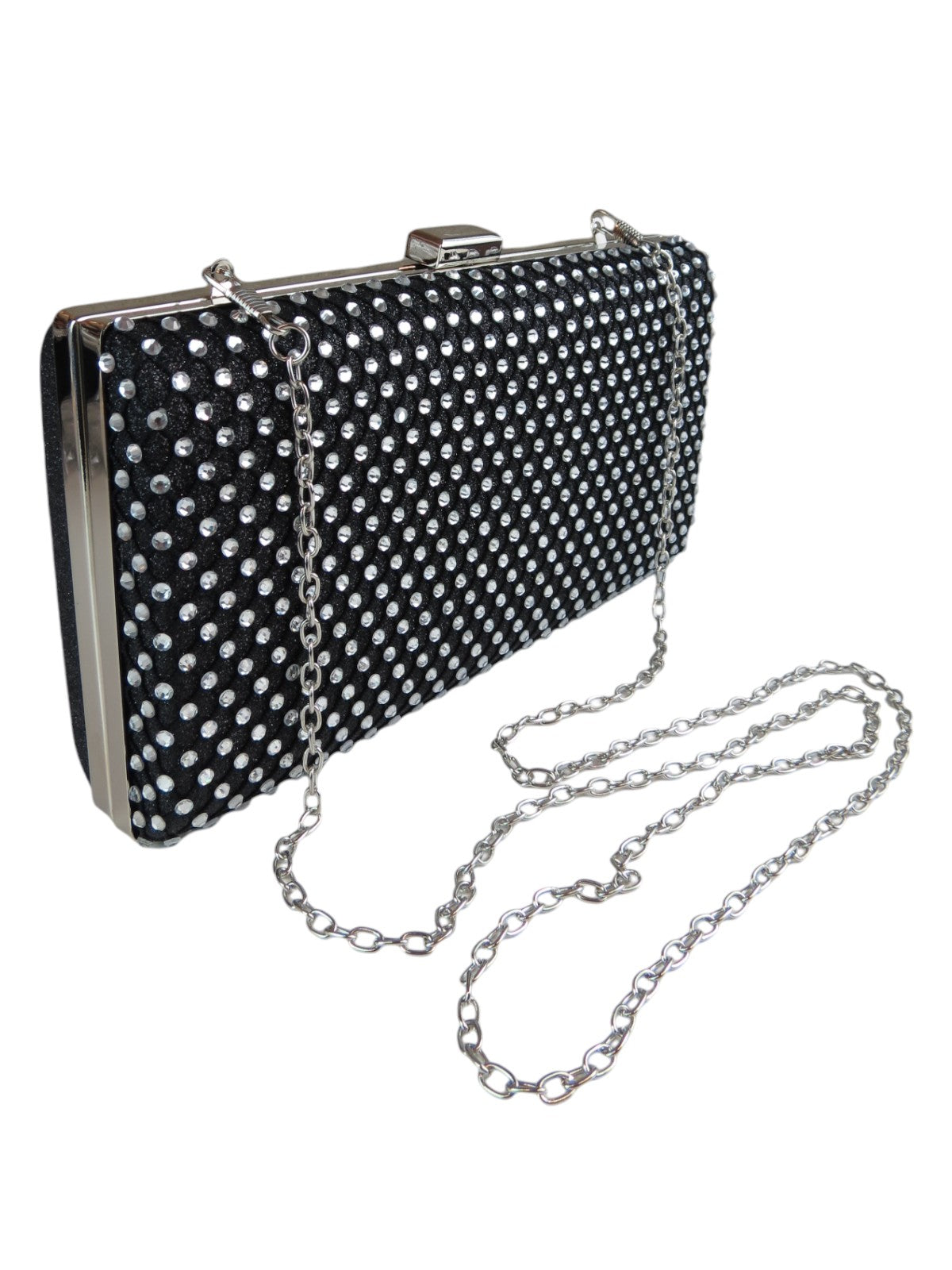 Diamante Lattice Clutch Bag Black