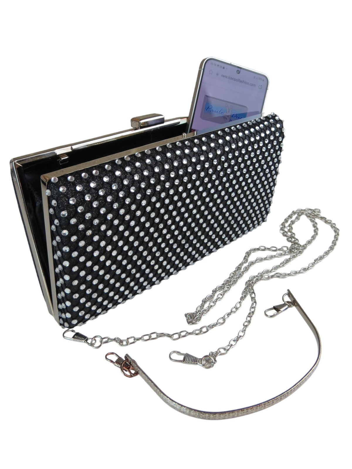 Diamante Lattice Clutch Bag Black