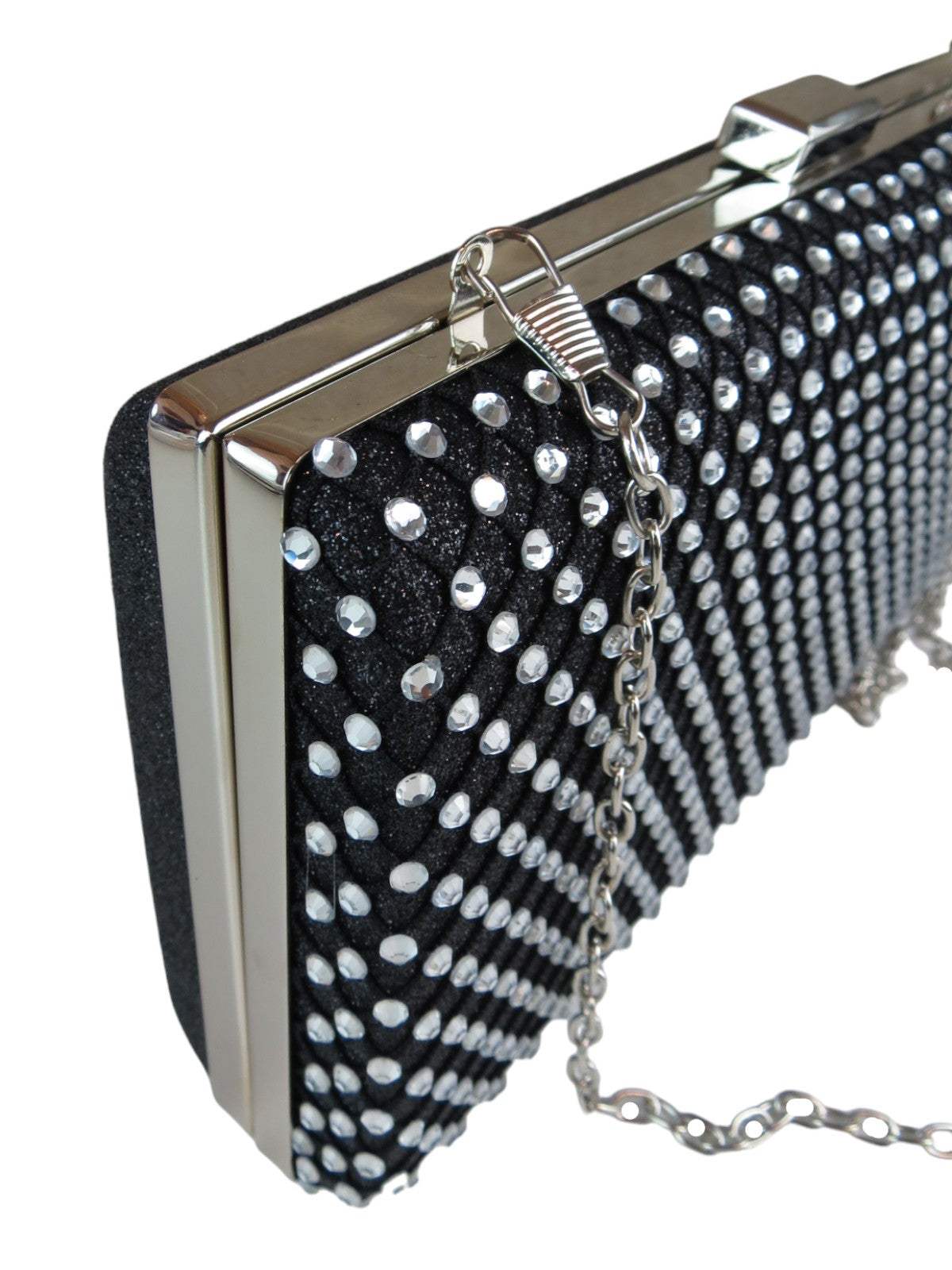 Diamante Lattice Clutch Bag Black