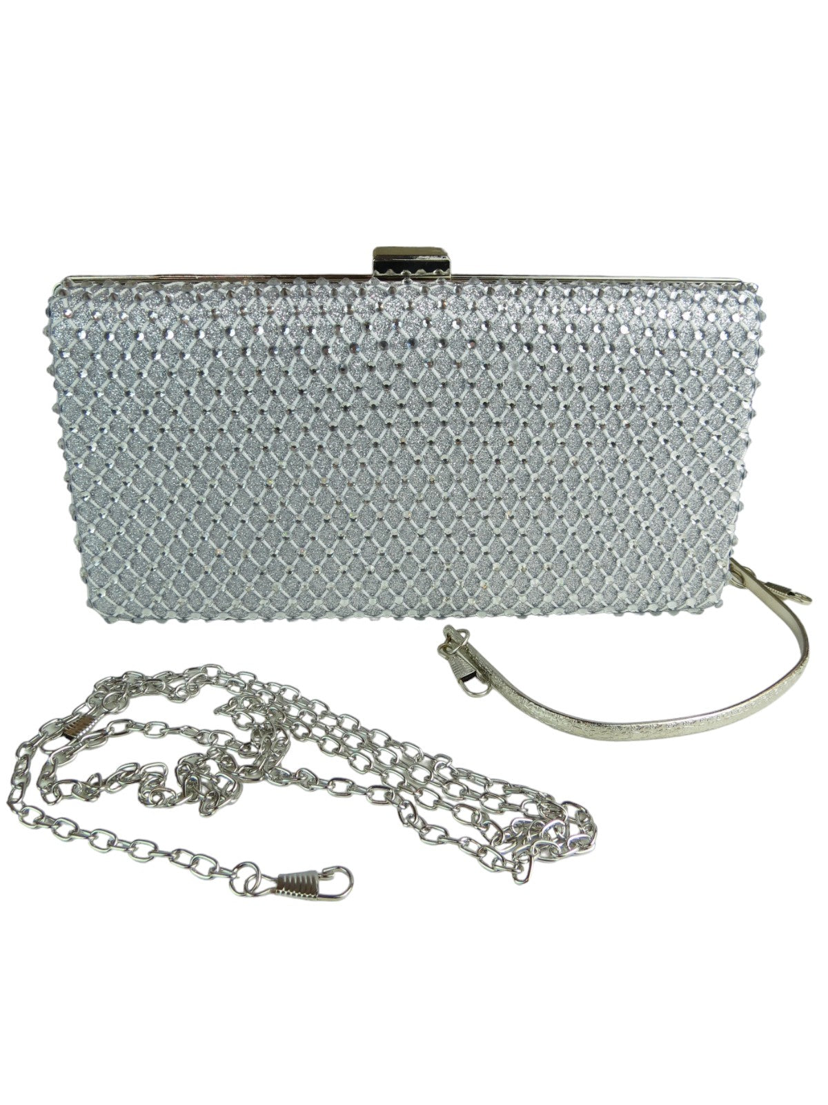 Diamante Lattice Clutch Bag Silver