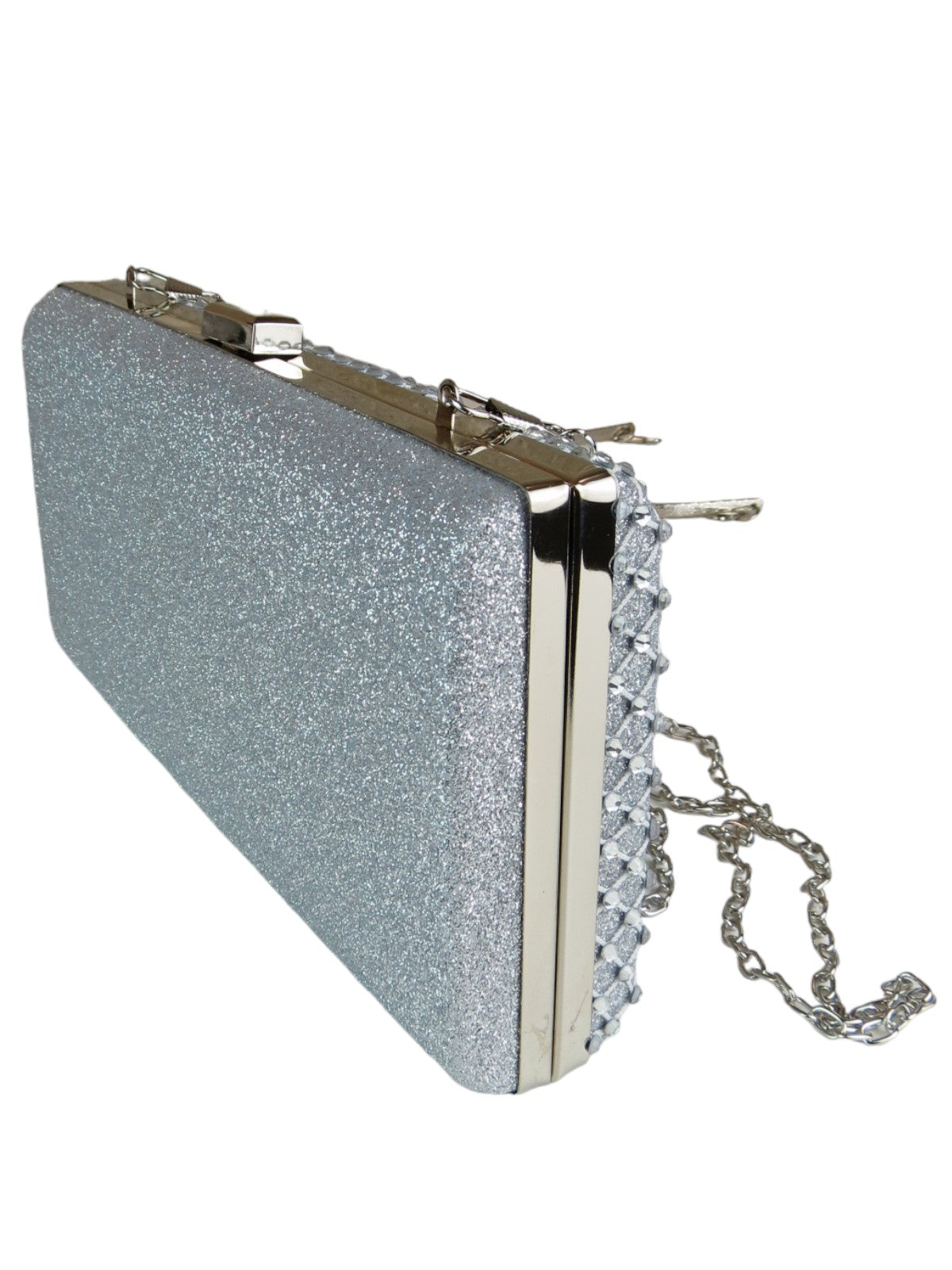 Diamante Lattice Clutch Bag Silver