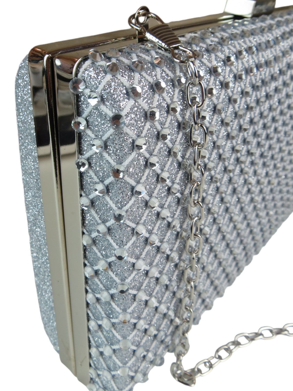 Diamante Lattice Clutch Bag Silver