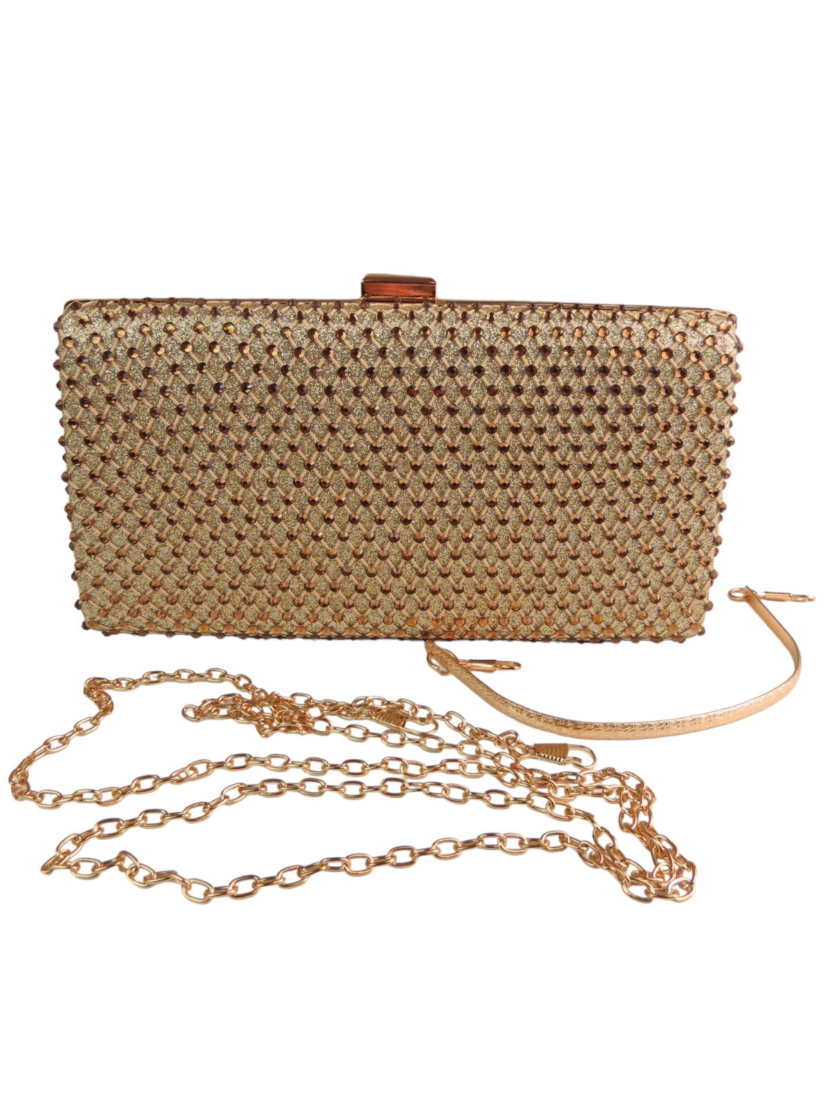 Diamante Lattice Clutch Bag Gold