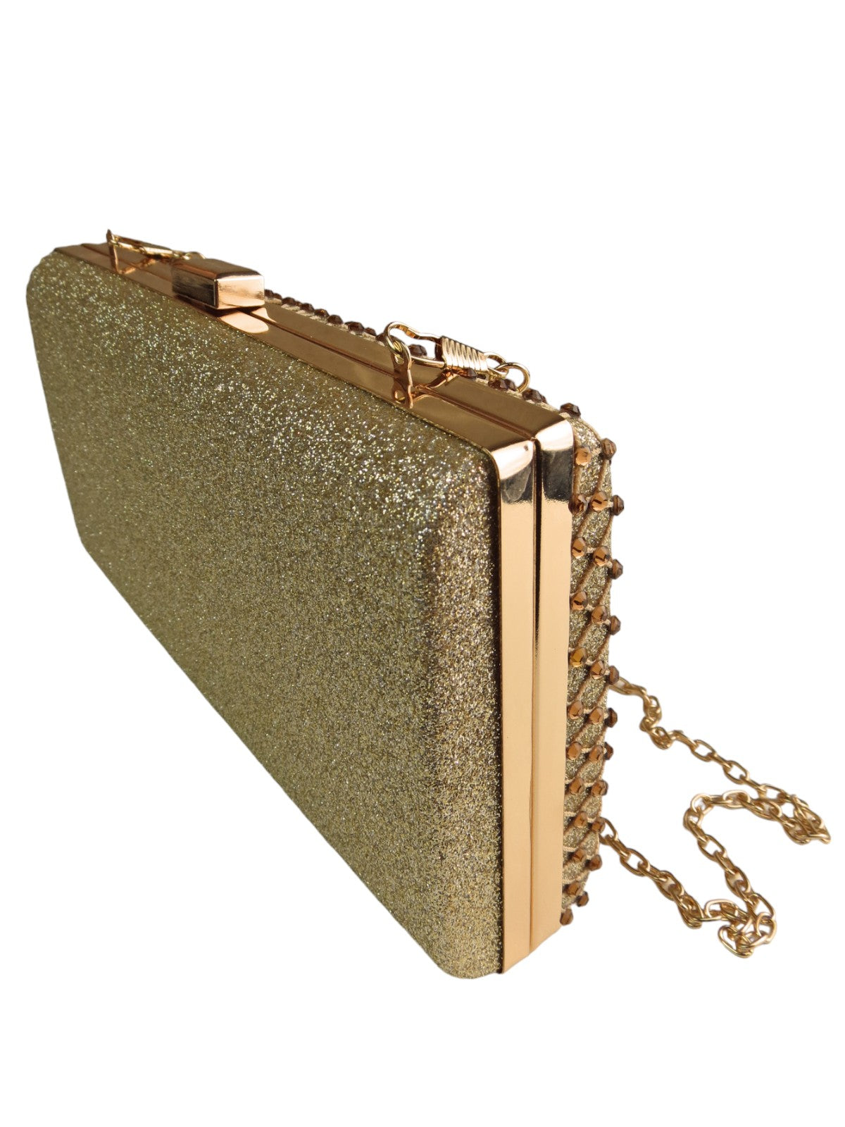 Diamante Lattice Clutch Bag Gold