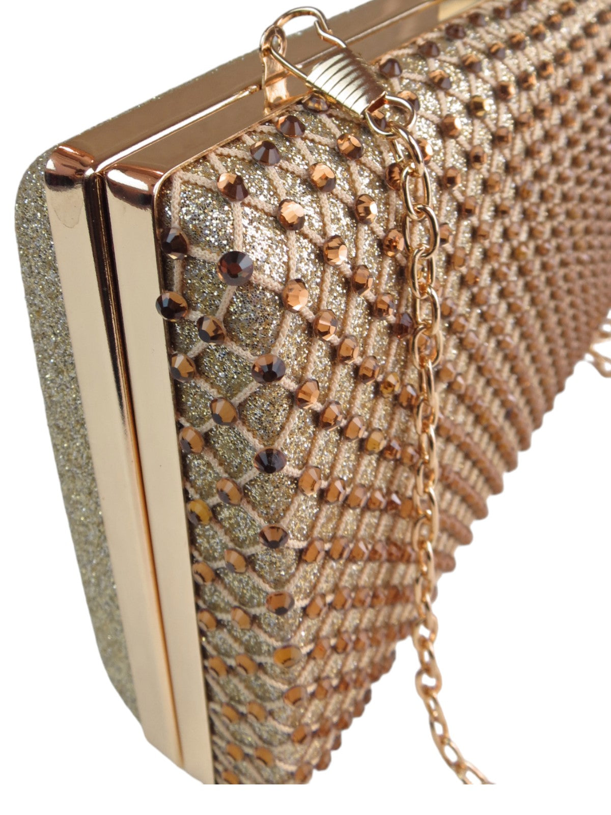 Diamante Lattice Clutch Bag Gold