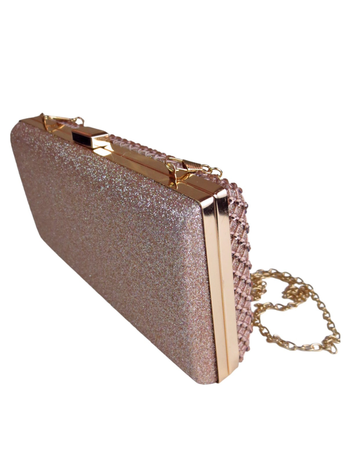 Diamante Lattice Clutch Bag Champagne Rose