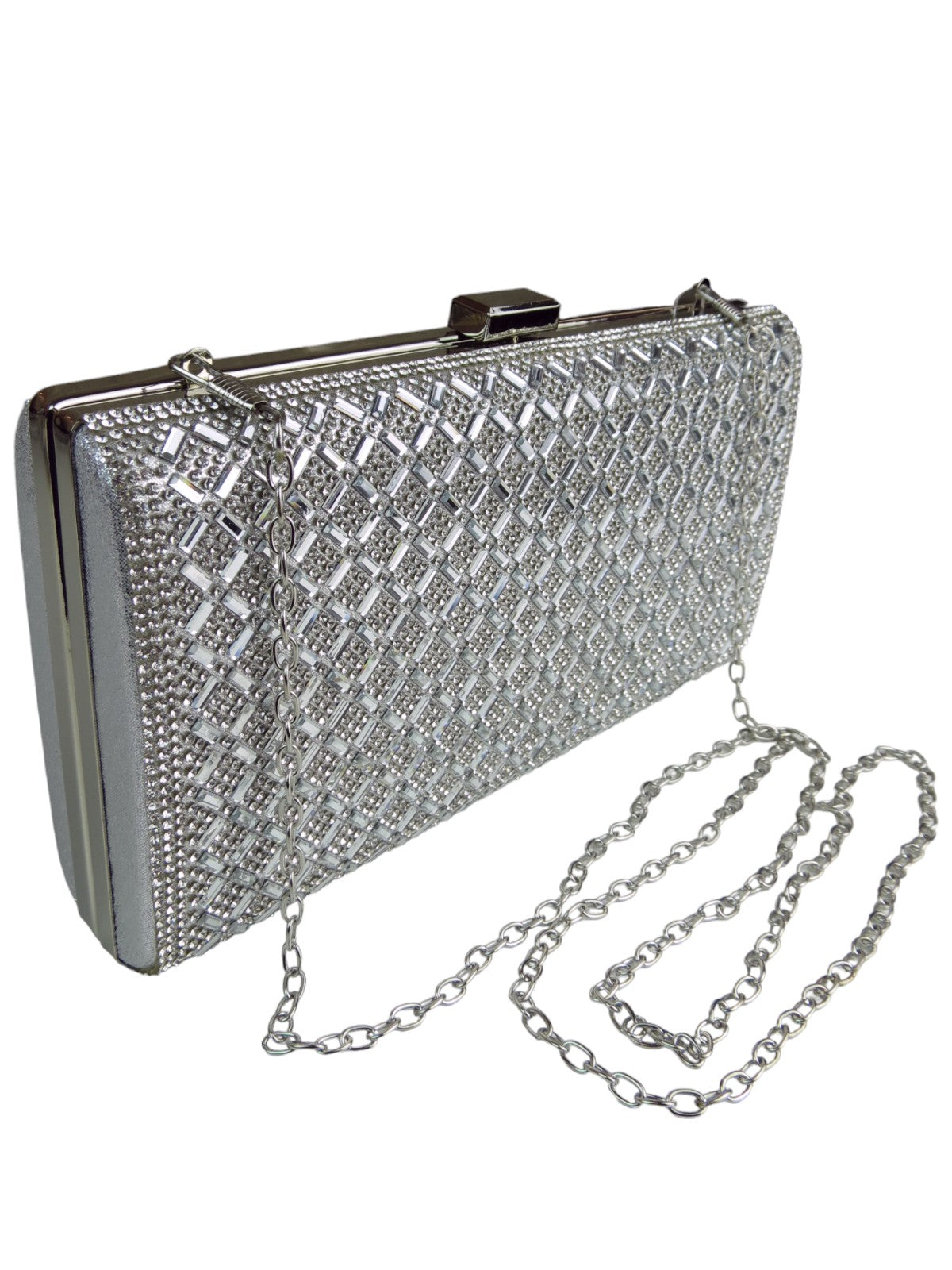 Diamanté Sparkle Clutch Bag Silver