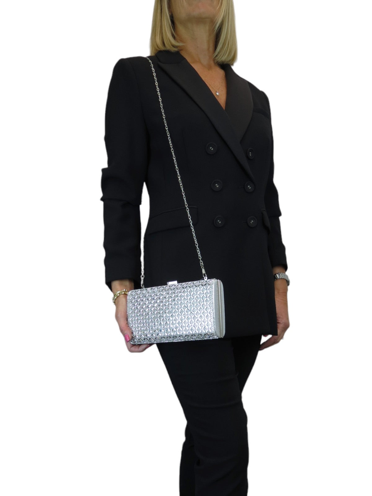 Diamanté Sparkle Clutch Bag Silver