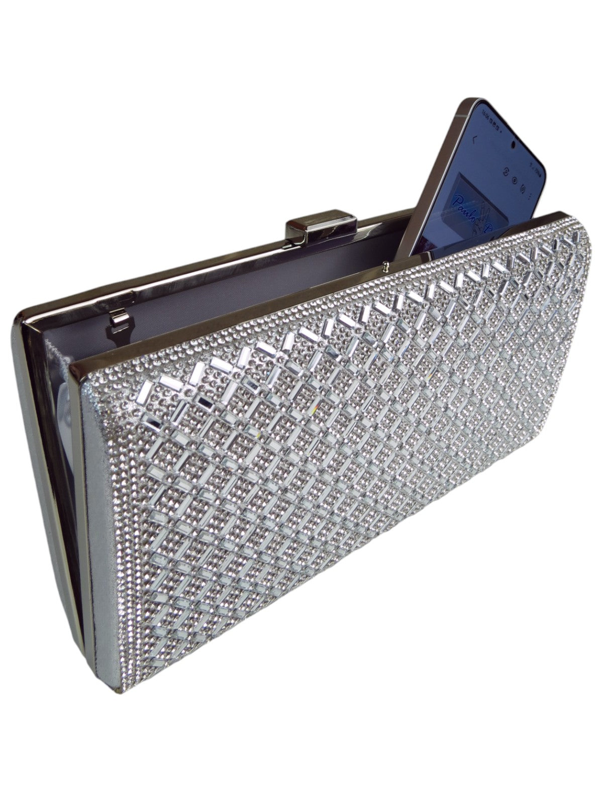 Diamanté Sparkle Clutch Bag Silver