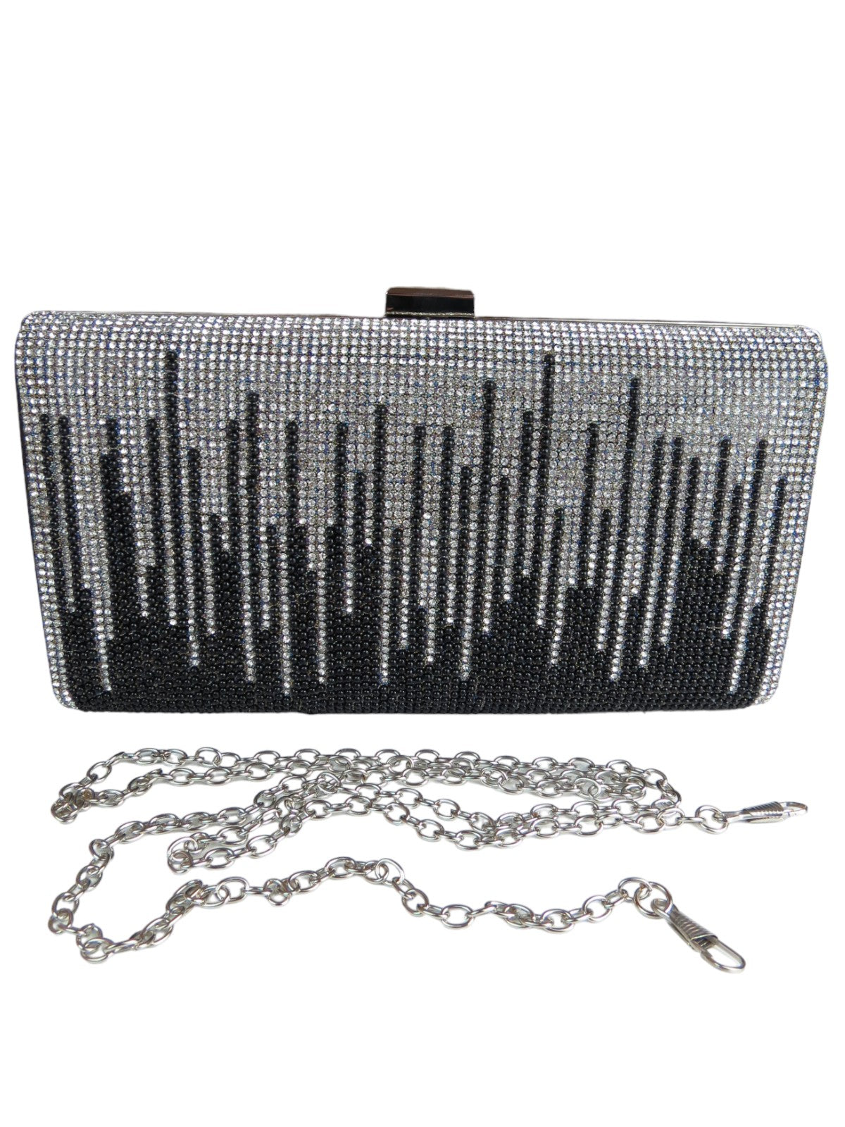 Dropping Diamantes Shiny Clutch Bag Black