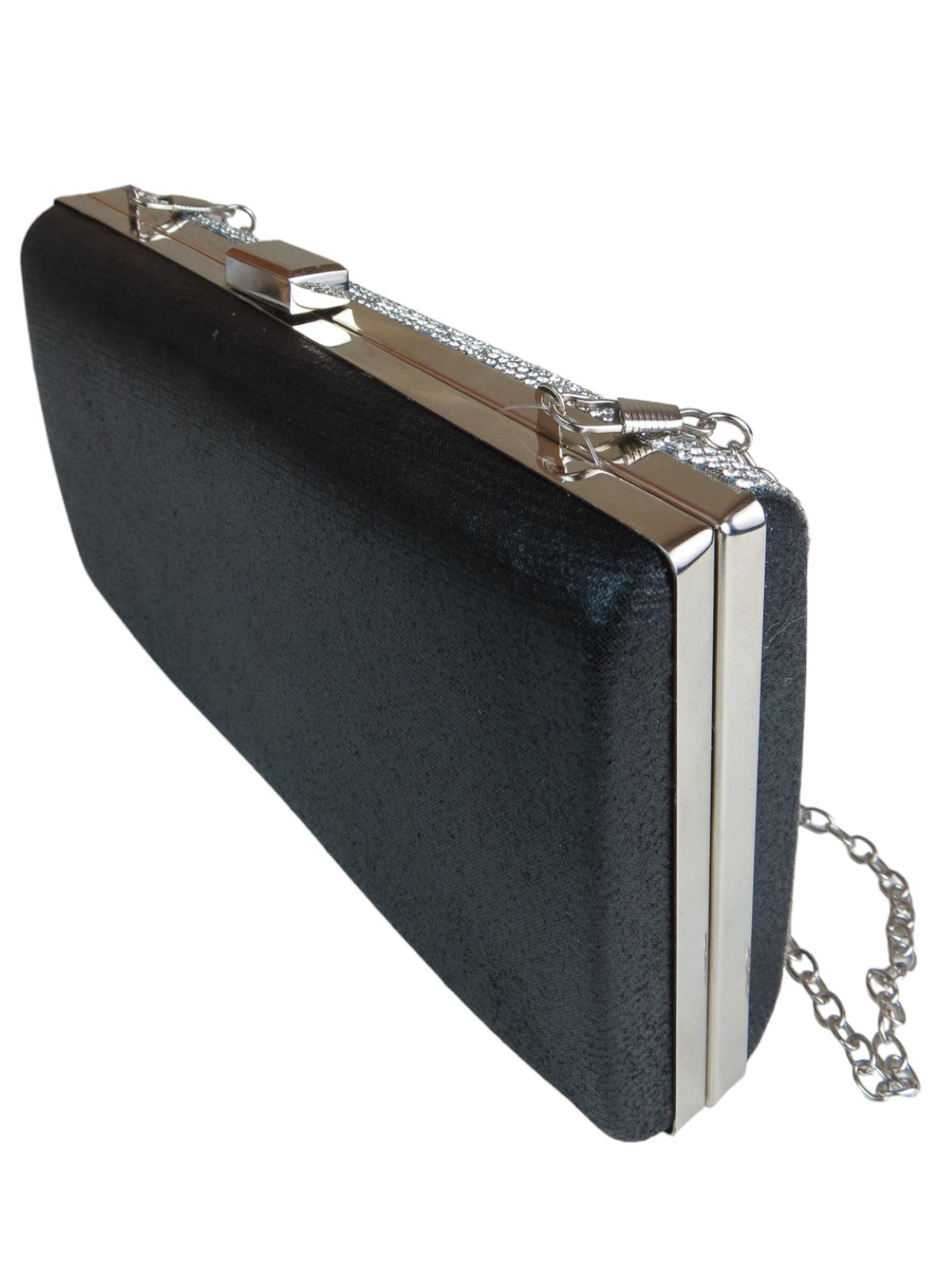 Dropping Diamantes Shiny Clutch Bag Black