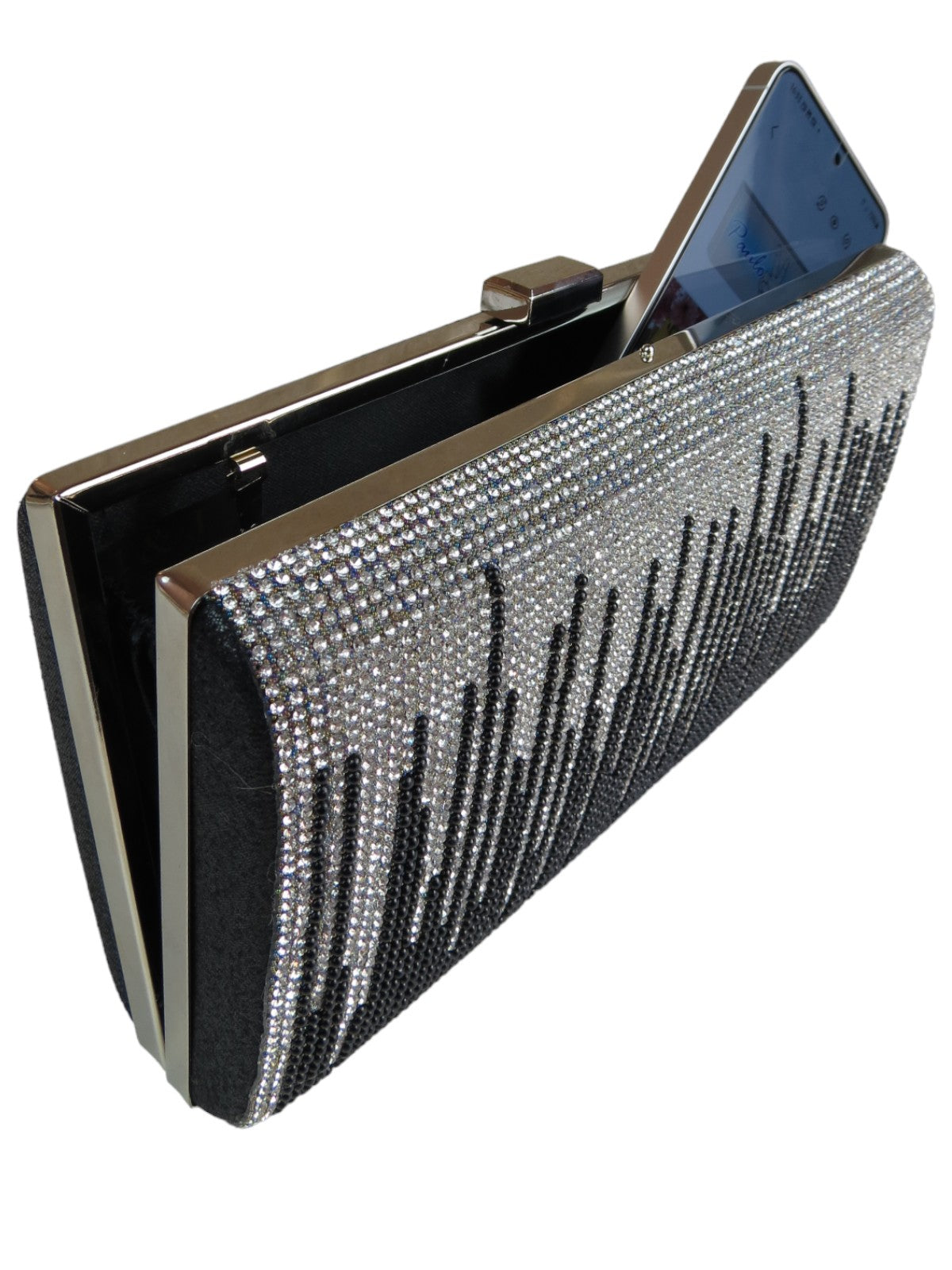 Dropping Diamantes Shiny Clutch Bag Black