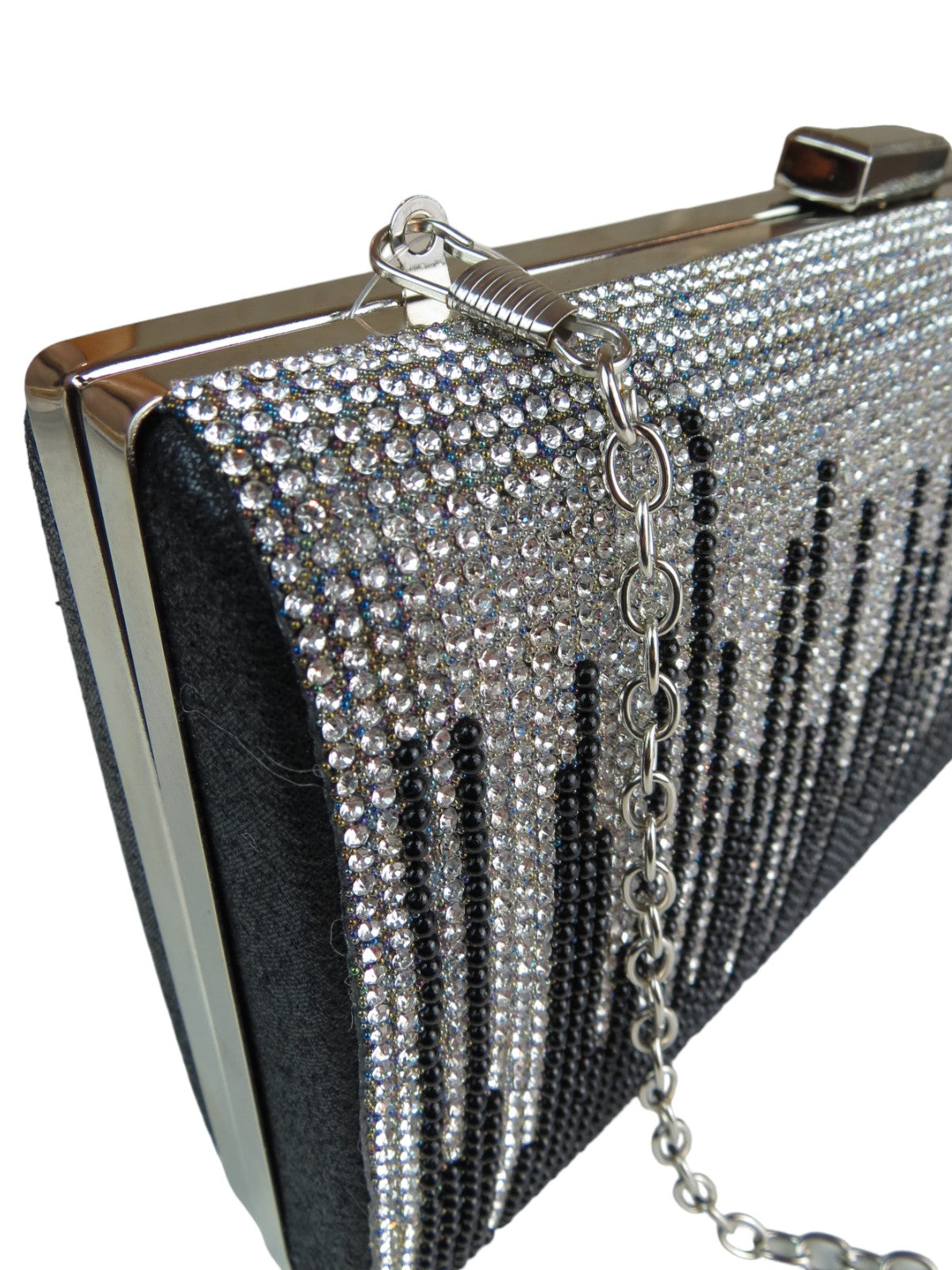 Dropping Diamantes Shiny Clutch Bag Black