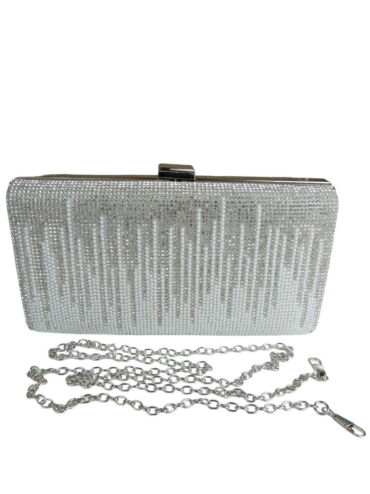 Dropping Diamantes Shiny Clutch Bag Silver