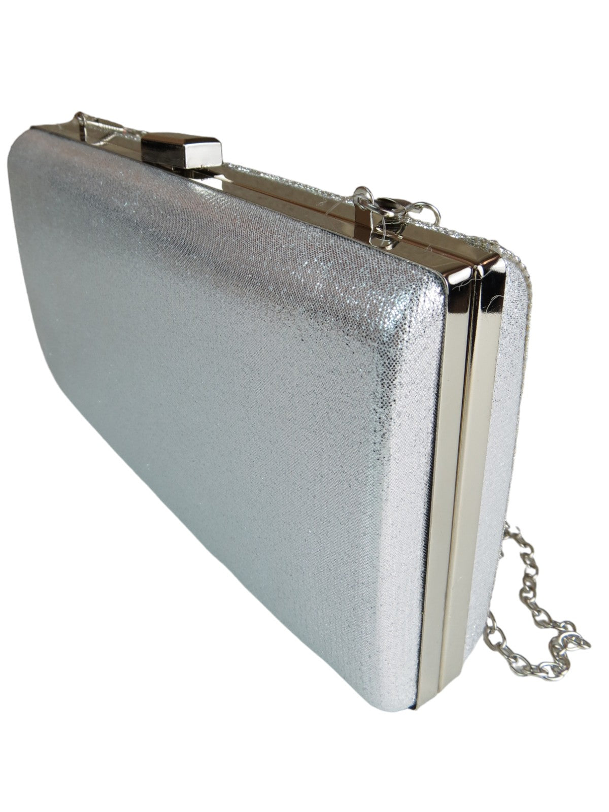 Dropping Diamantes Shiny Clutch Bag Silver