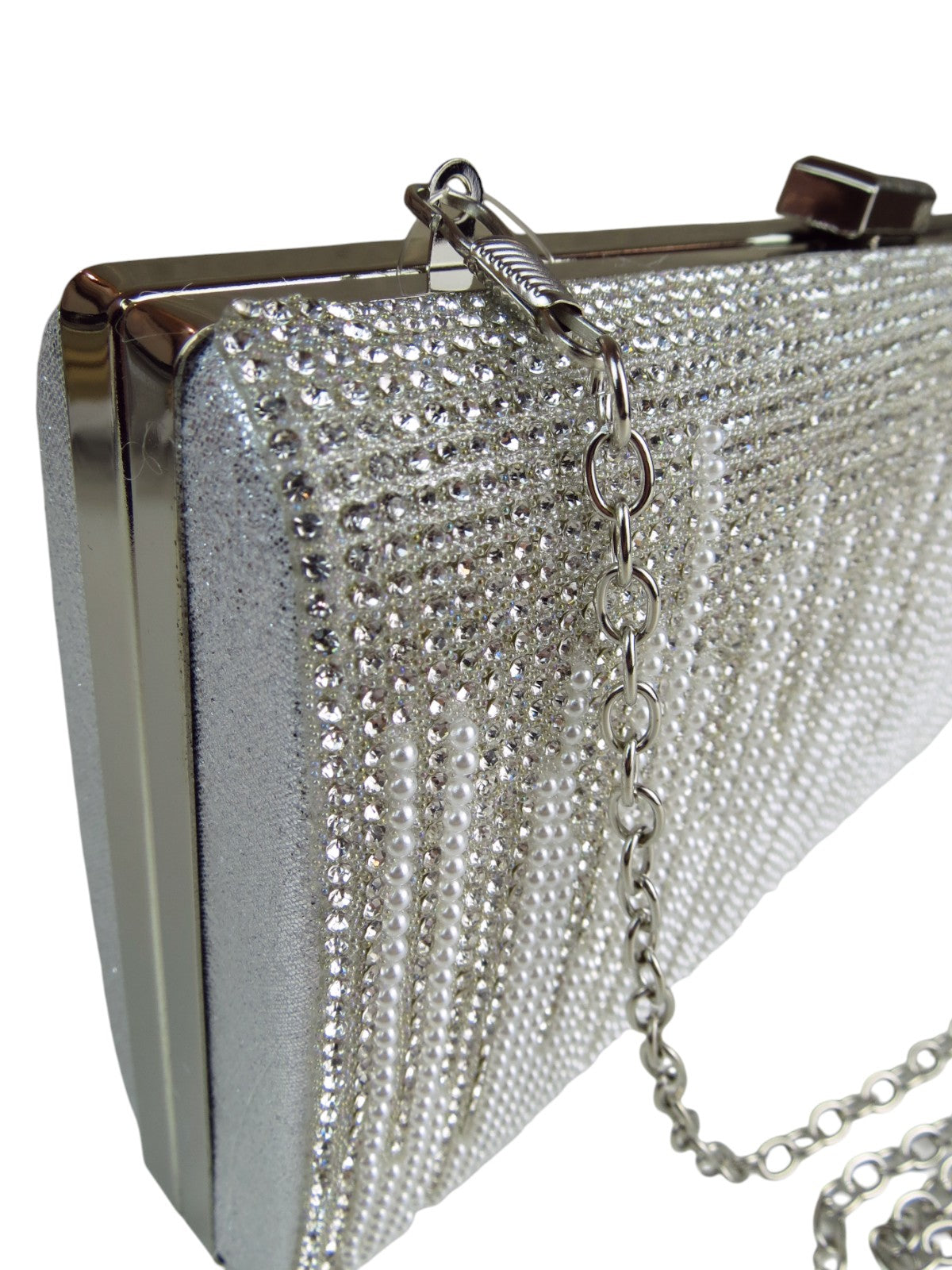 Dropping Diamantes Shiny Clutch Bag Silver