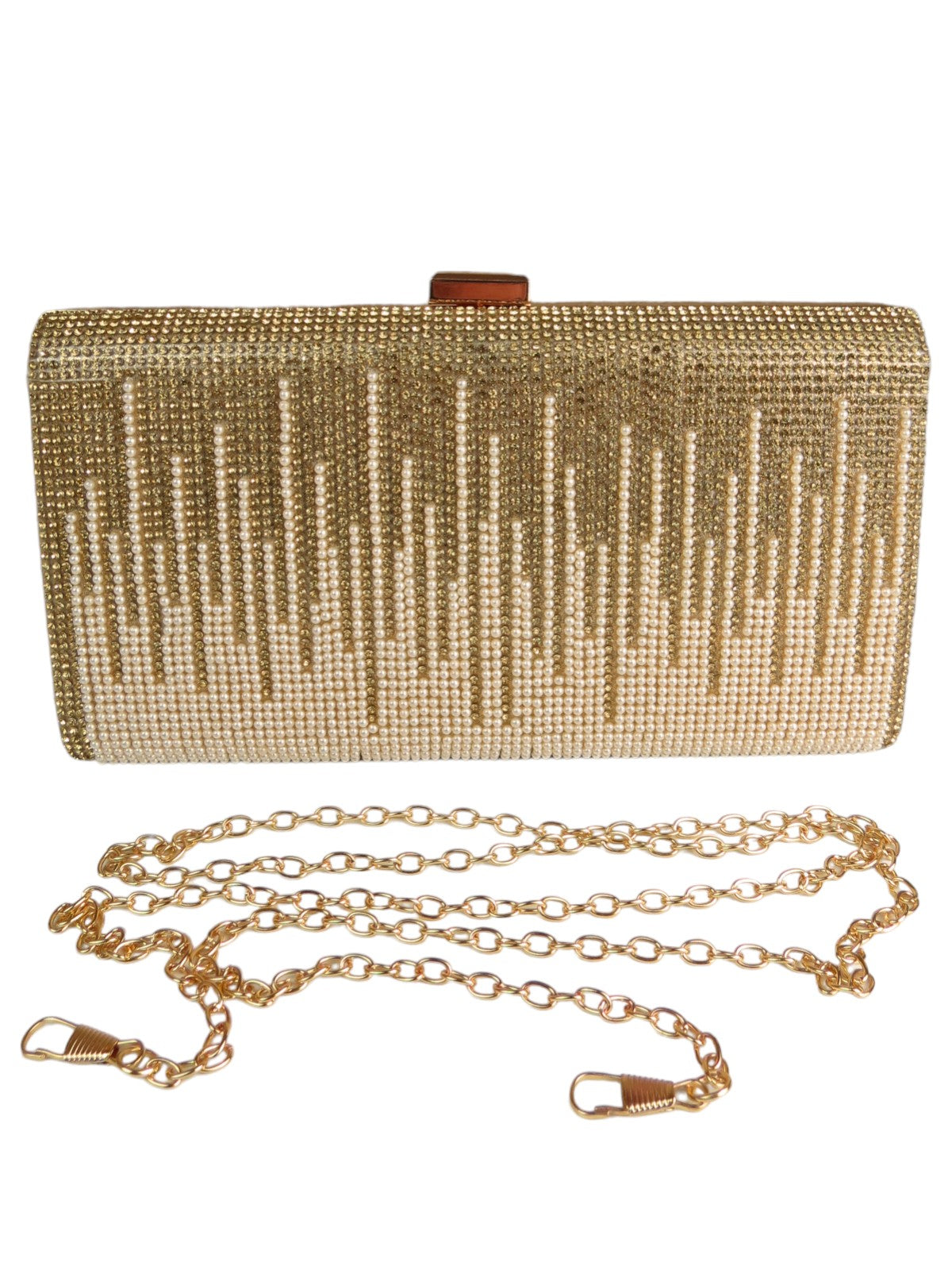 Dropping Diamantes Shiny Clutch Bag Gold