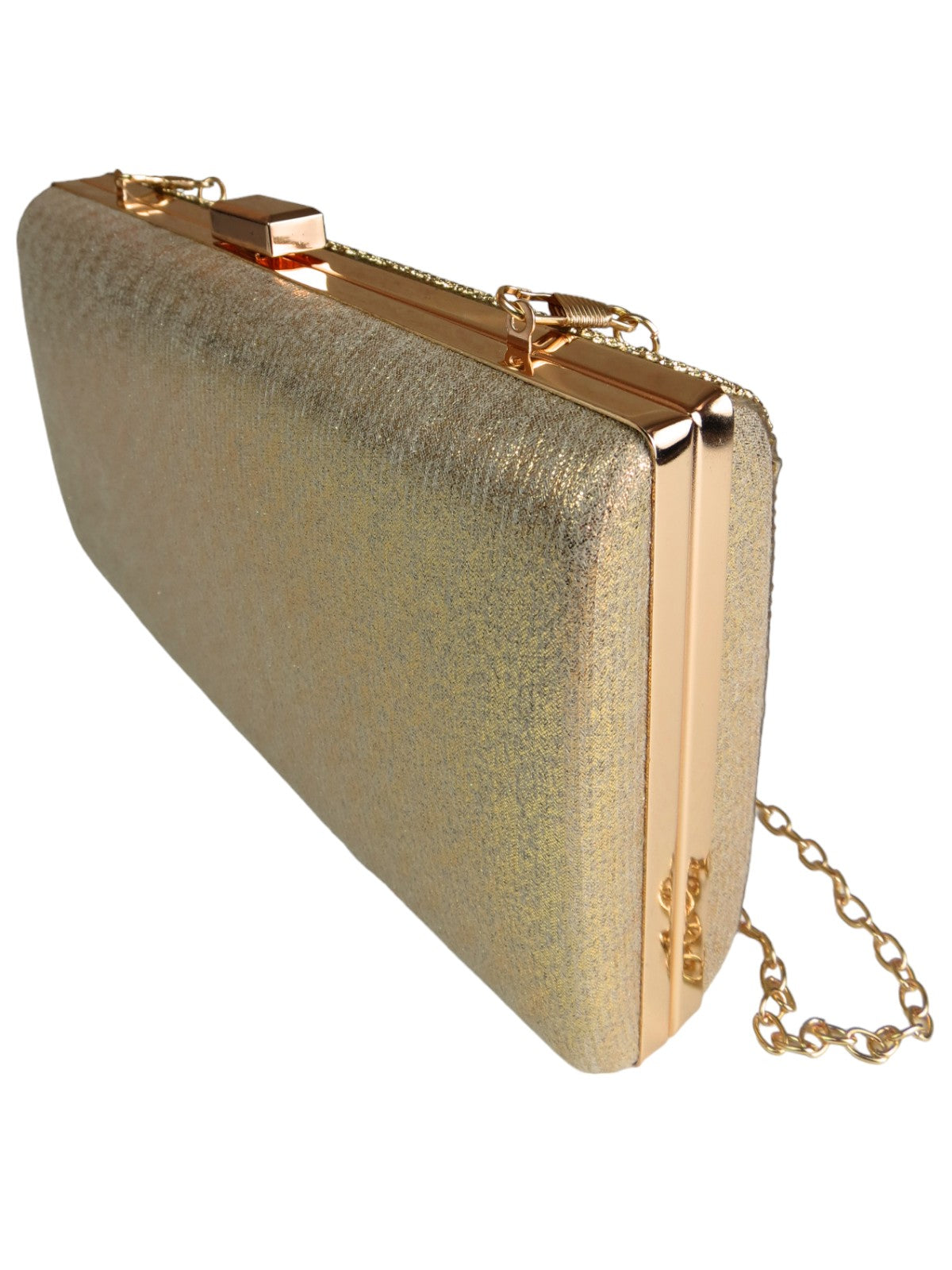 Dropping Diamantes Shiny Clutch Bag Gold