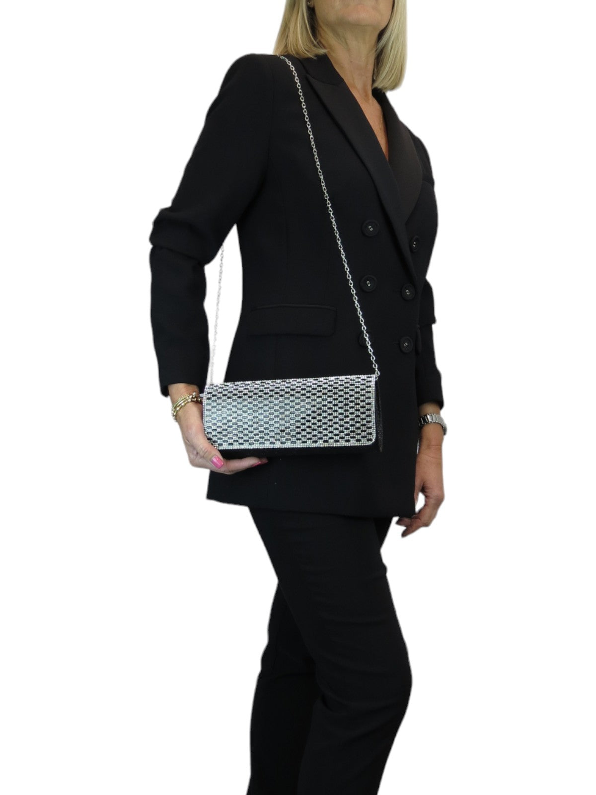 Diamante Tube Clutch Bag Black