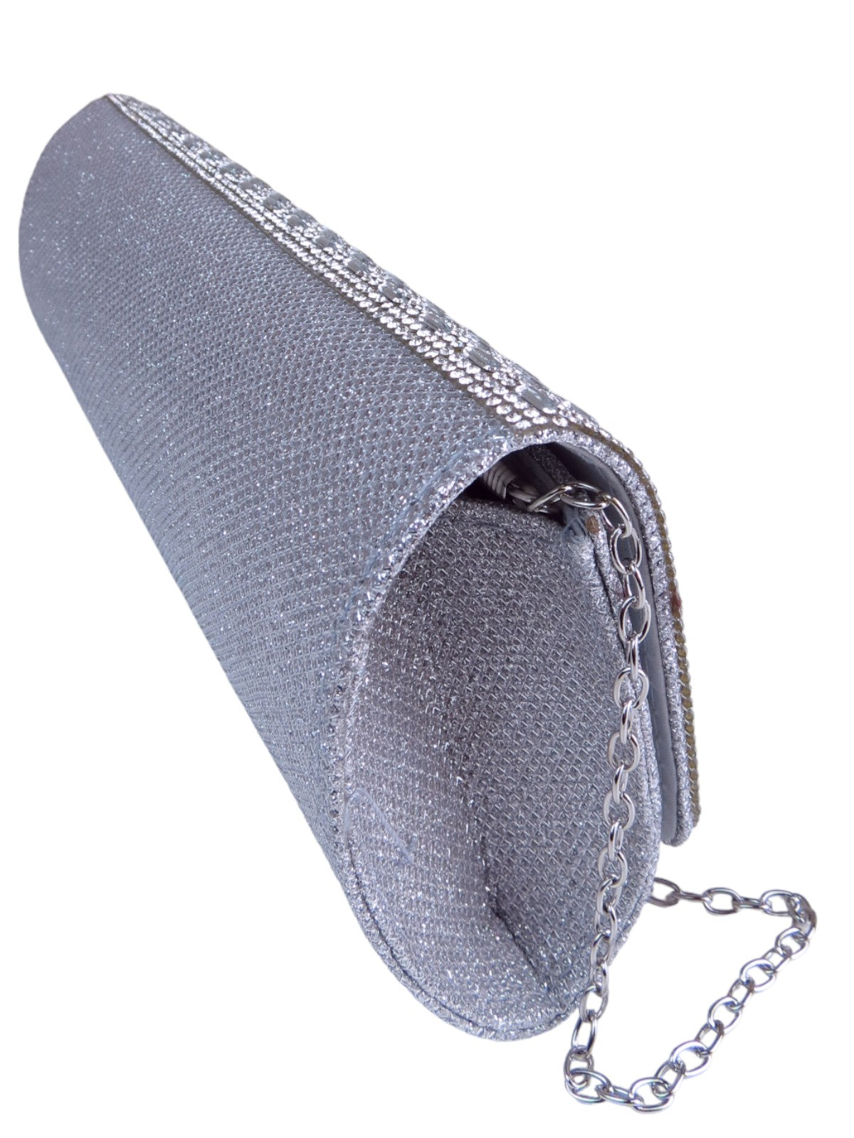 Diamante Tube Clutch Bag Silver