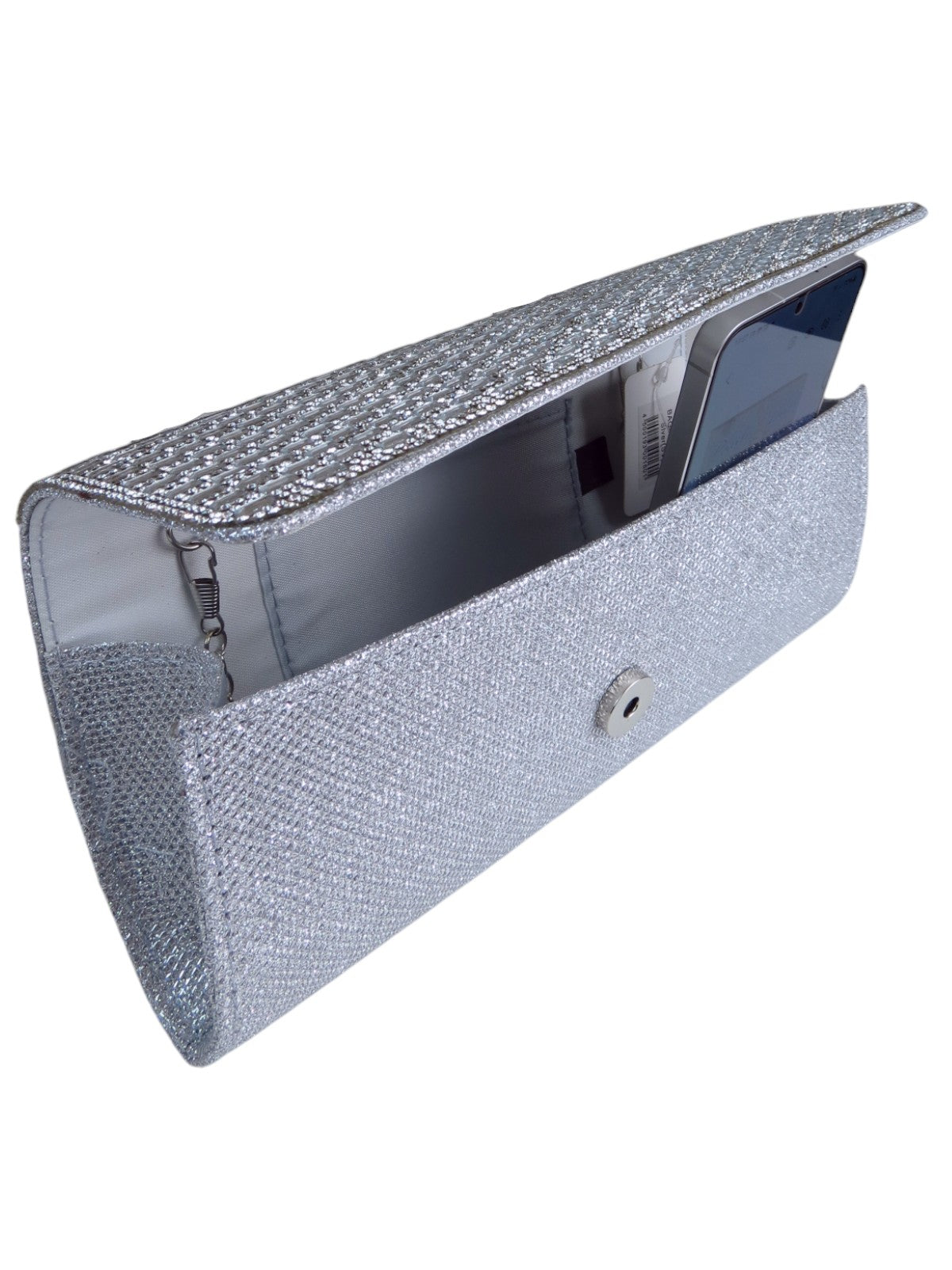 Diamante Tube Clutch Bag Silver