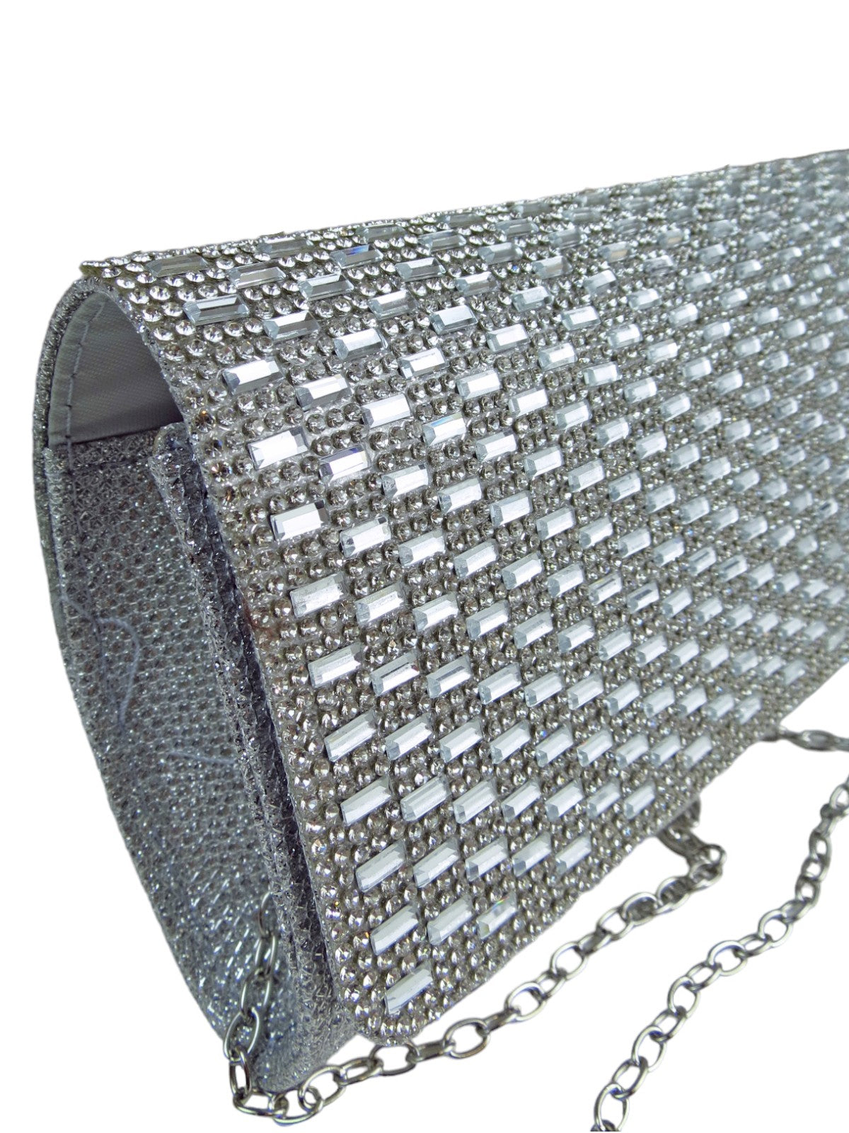 Diamante Tube Clutch Bag Silver