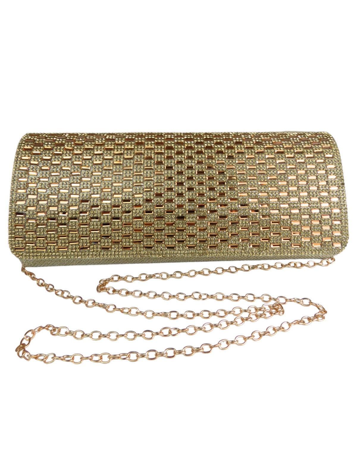 Diamante Tube Clutch Bag Gold