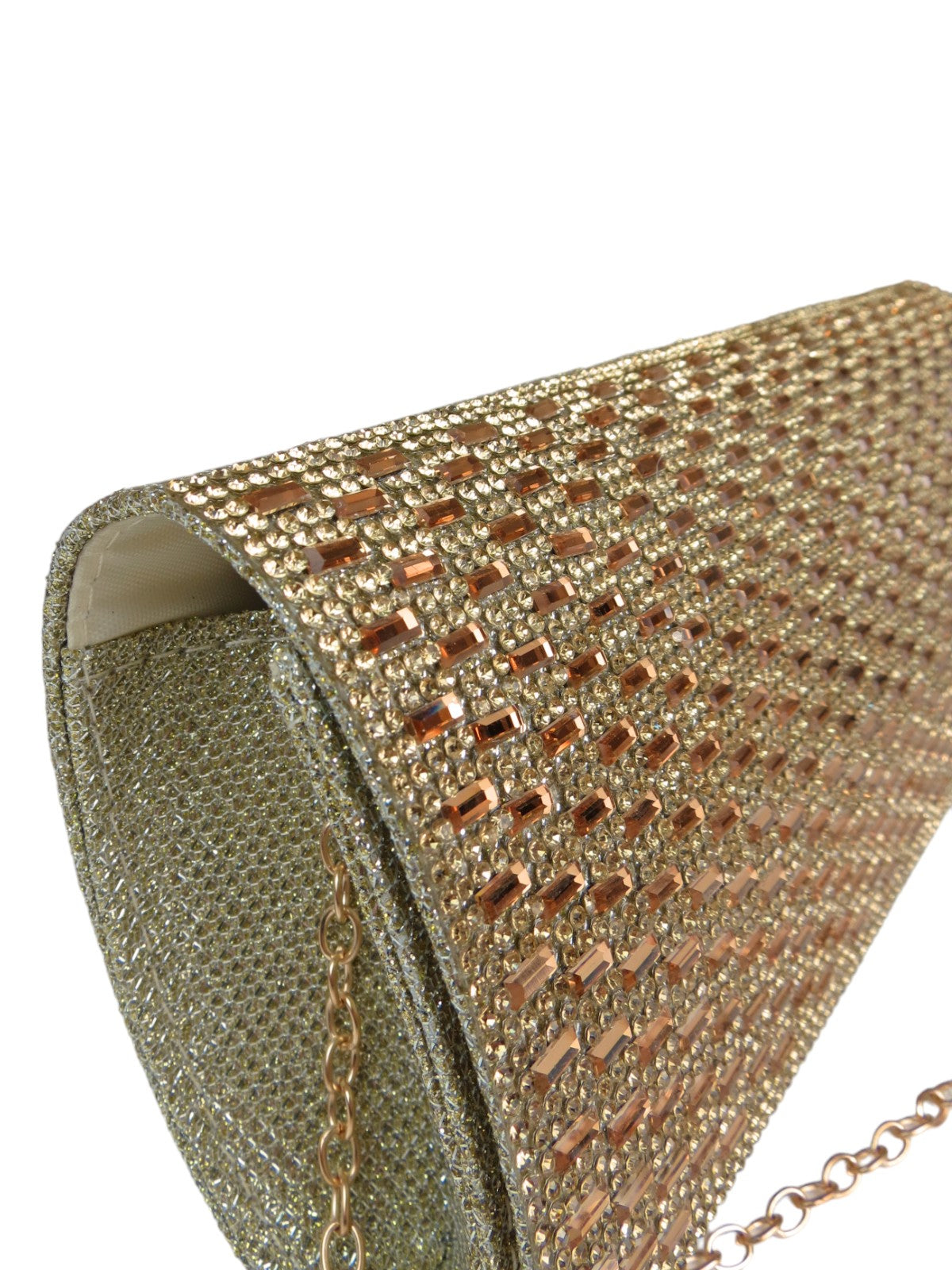 Diamante Tube Clutch Bag Gold