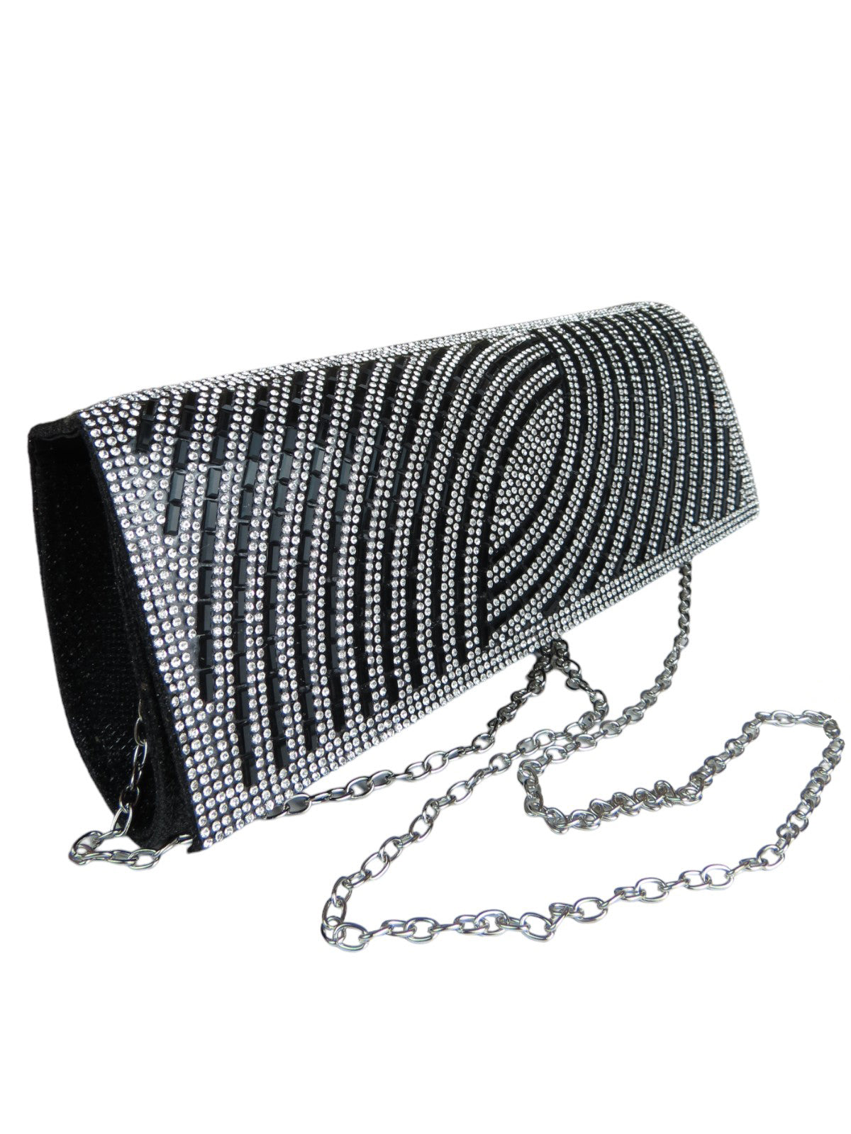 Oval Pattern Diamante Clutch Bag Black