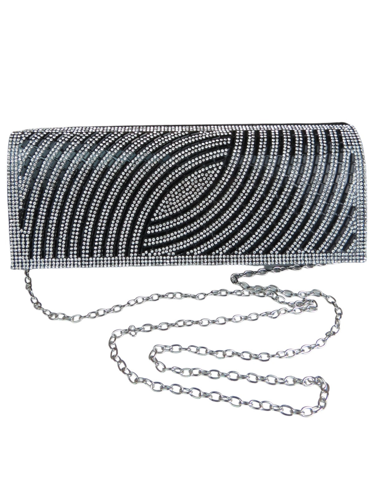 Oval Pattern Diamante Clutch Bag Black