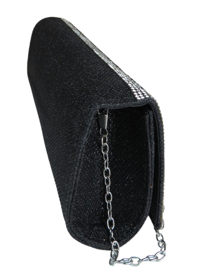 Oval Pattern Diamante Clutch Bag Black