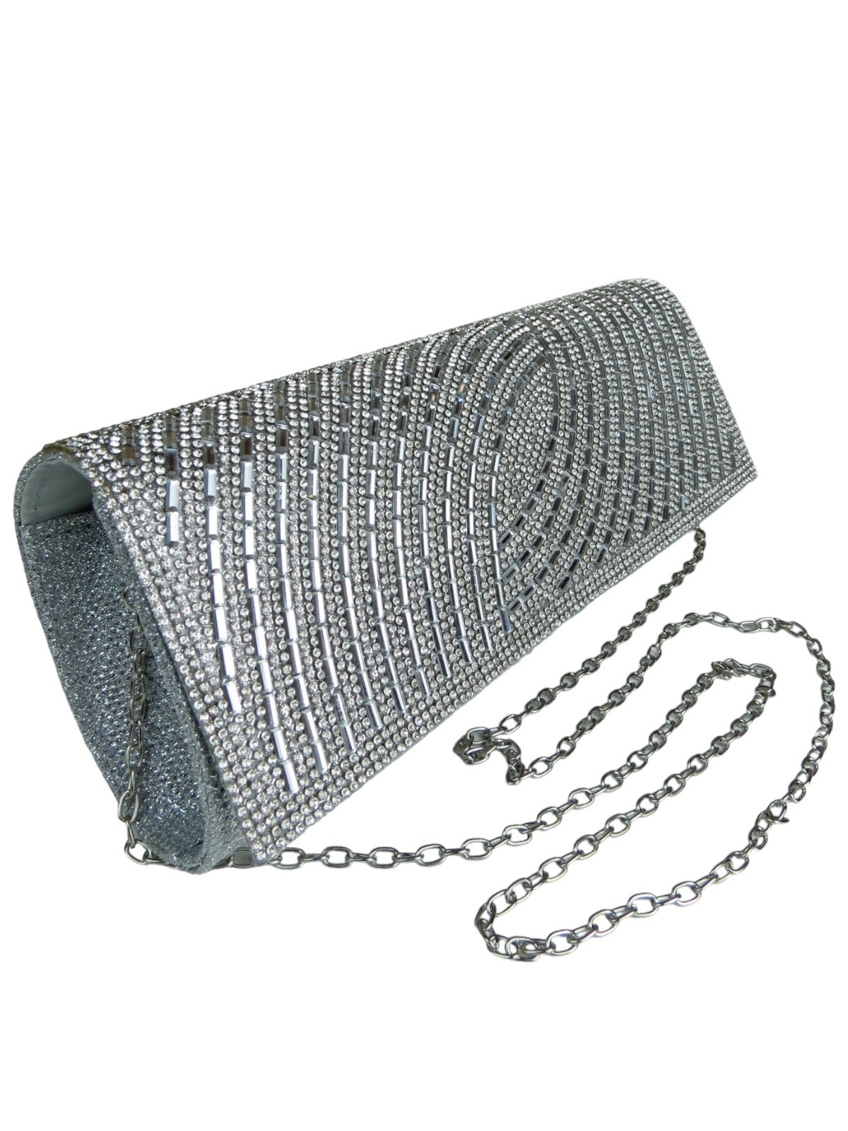 Oval Pattern Diamante Clutch Bag Silver