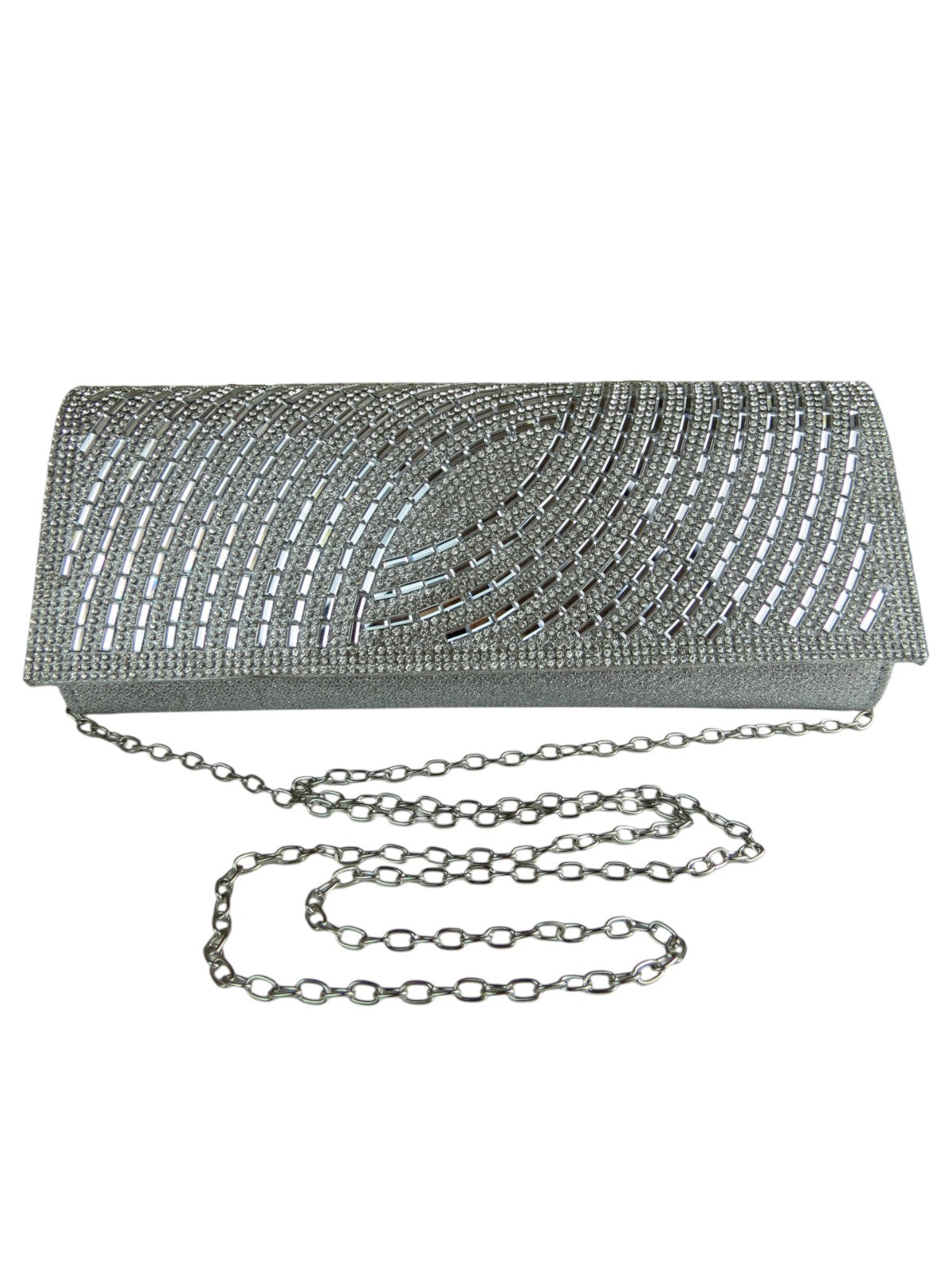 Oval Pattern Diamante Clutch Bag Silver