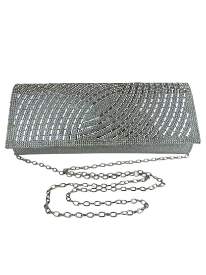 Oval Pattern Diamante Clutch Bag Silver