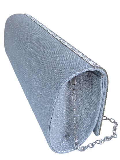 Oval Pattern Diamante Clutch Bag Silver