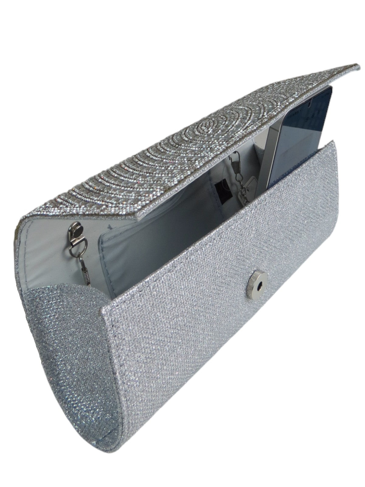 Oval Pattern Diamante Clutch Bag Silver