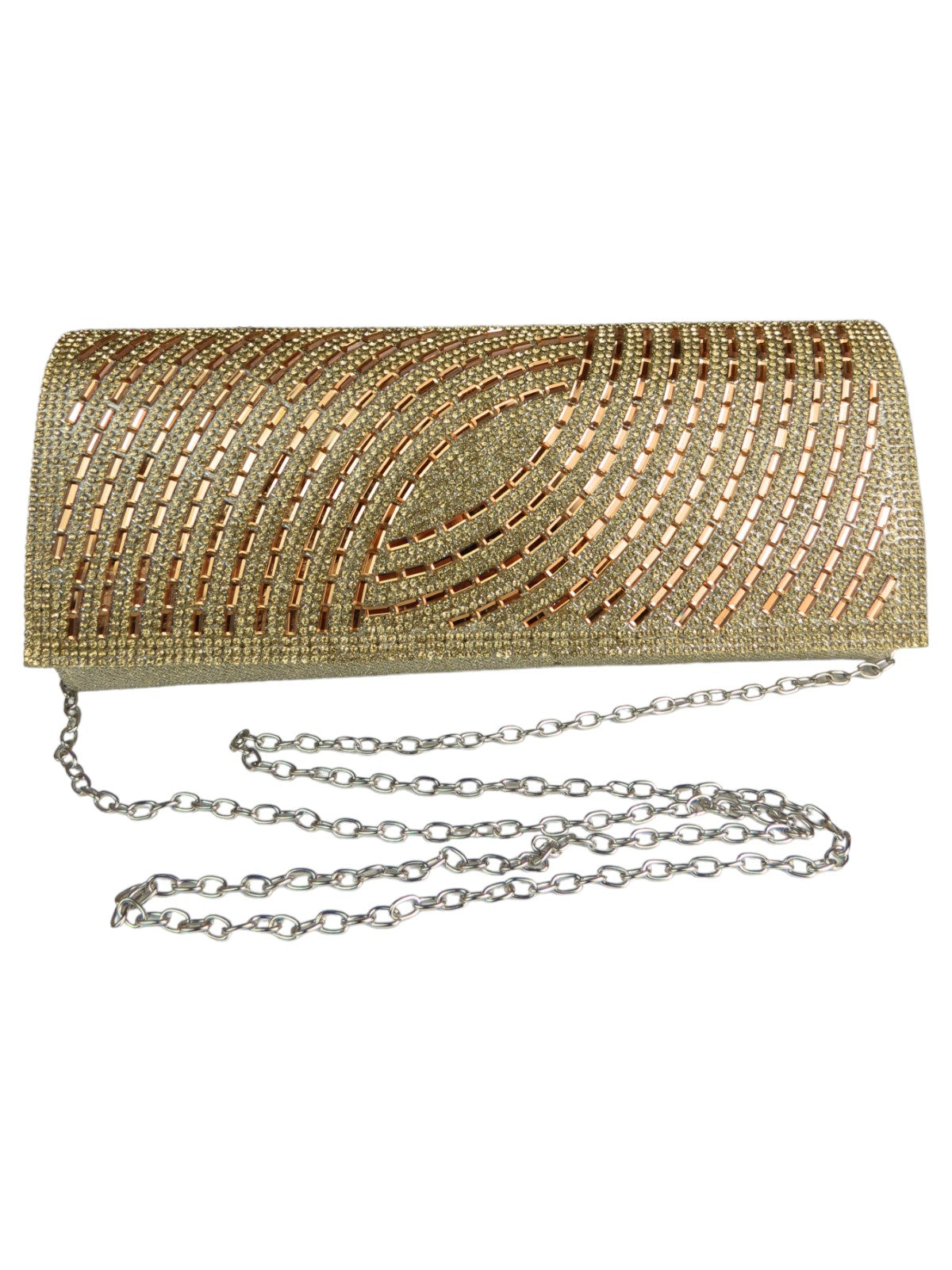 Oval Pattern Diamante Clutch Bag Gold