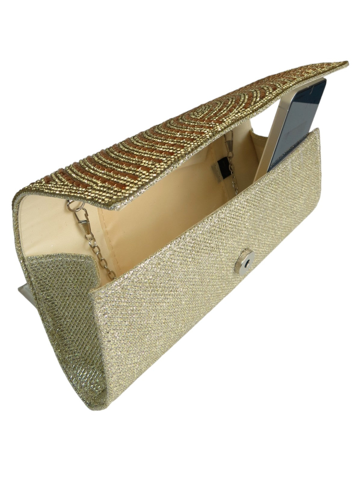 Oval Pattern Diamante Clutch Bag Gold