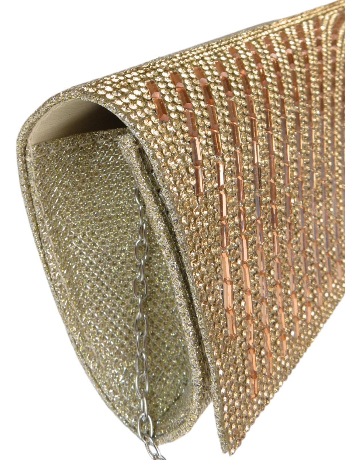 Oval Pattern Diamante Clutch Bag Gold