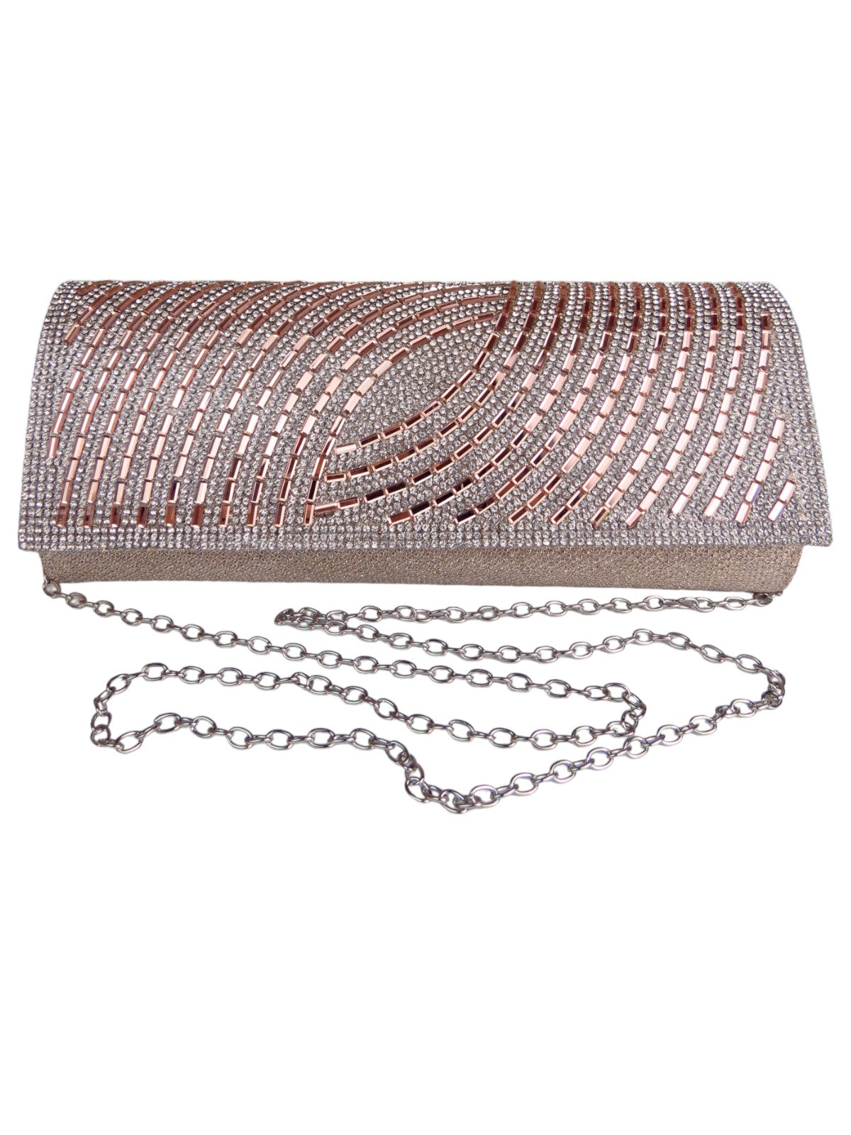 Oval Pattern Diamante Clutch Bag Champagne Rose