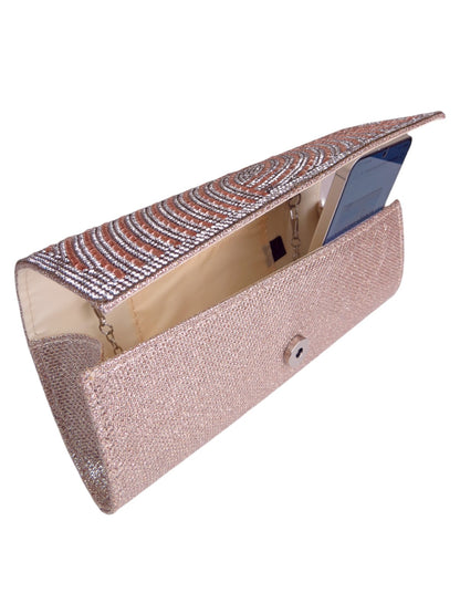 Oval Pattern Diamante Clutch Bag Champagne Rose