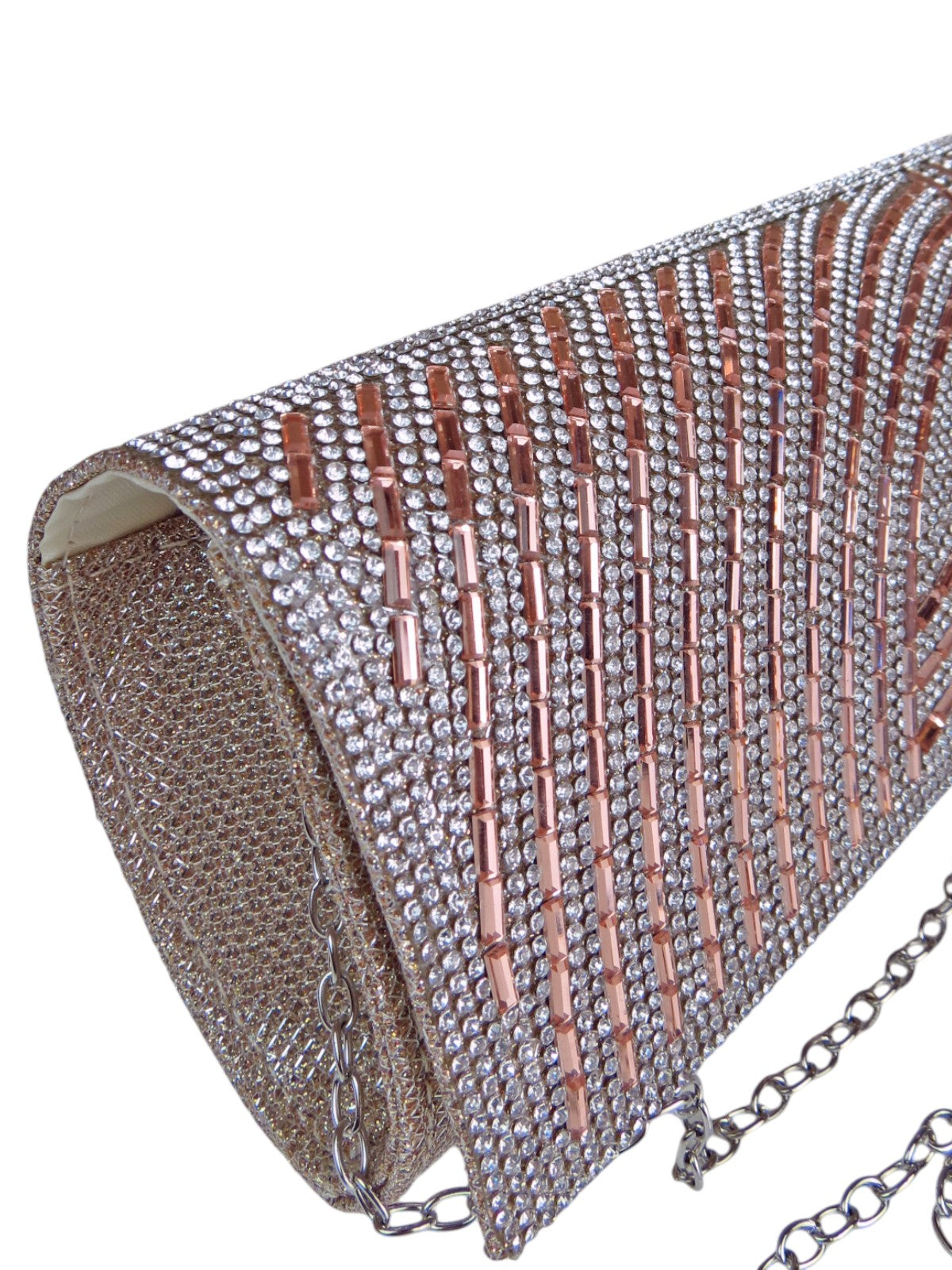 Oval Pattern Diamante Clutch Bag Champagne Rose