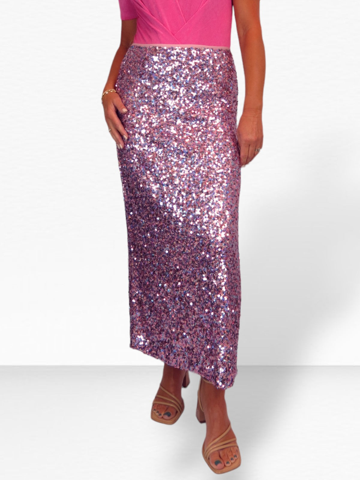 Womens Sequin Maxi Skirt With Side Slit Multicoloured