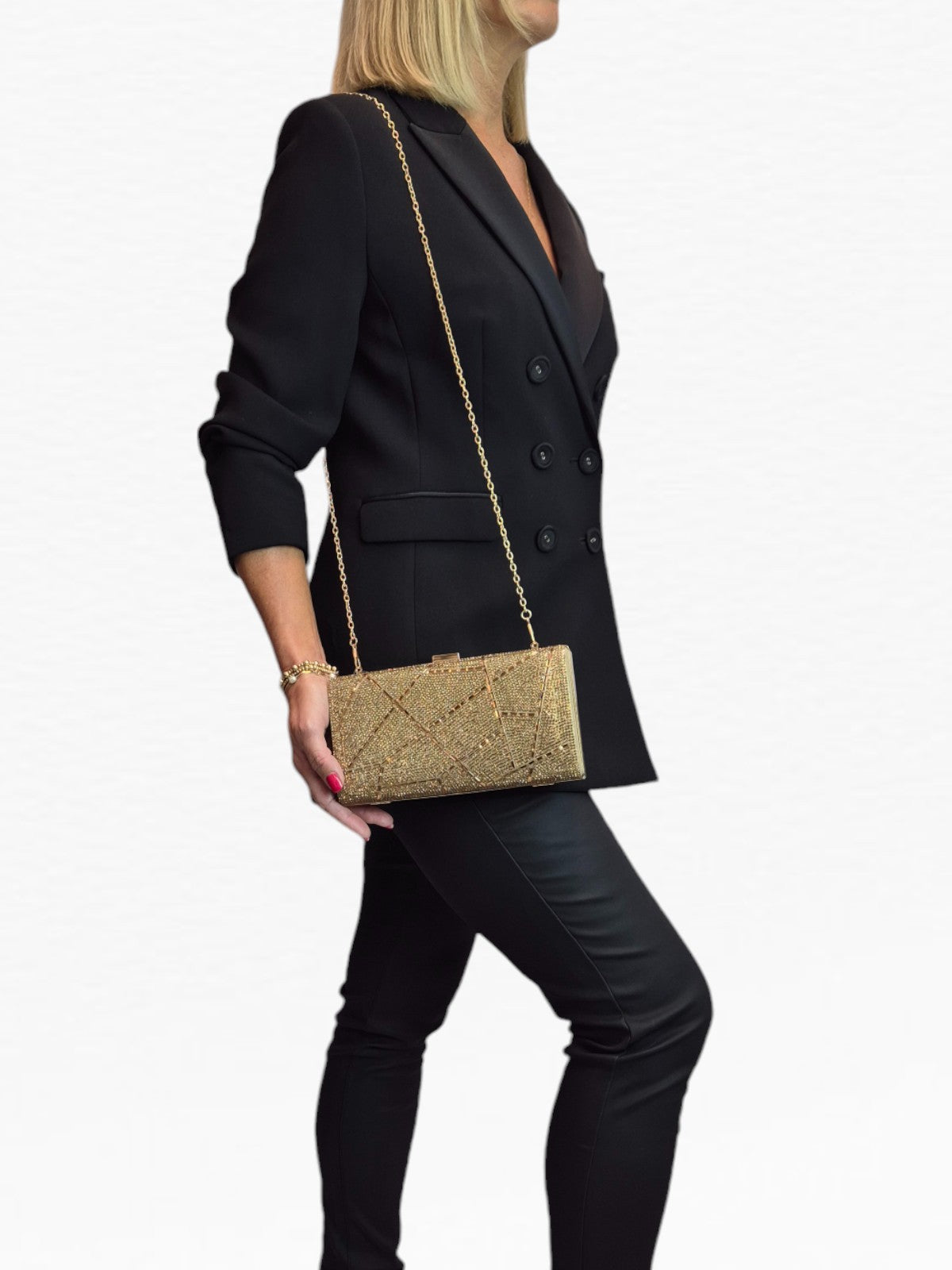 Abstract Diamante & Rhinestone Clutch Bag Gold